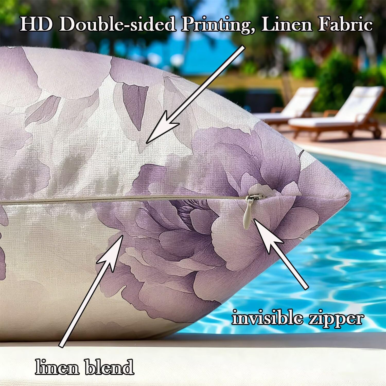 Kissenbezug 65x65cm Outdoor Kissen 2er Set Blume modern Leinen Dekokissen
