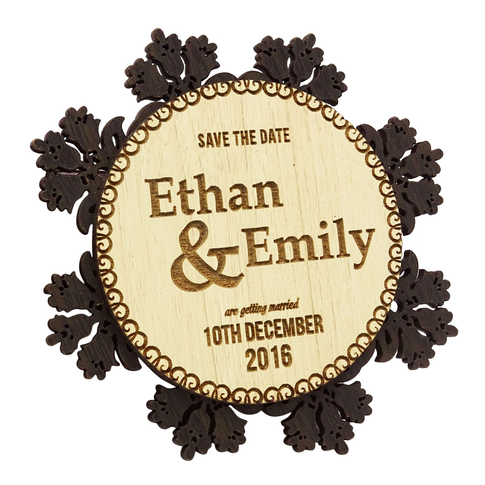 Darling Souvenir Boda Personalizada Imanes de Madera rústica 50 ahorran la Fecha de Madera grabadas Regalo Imanes