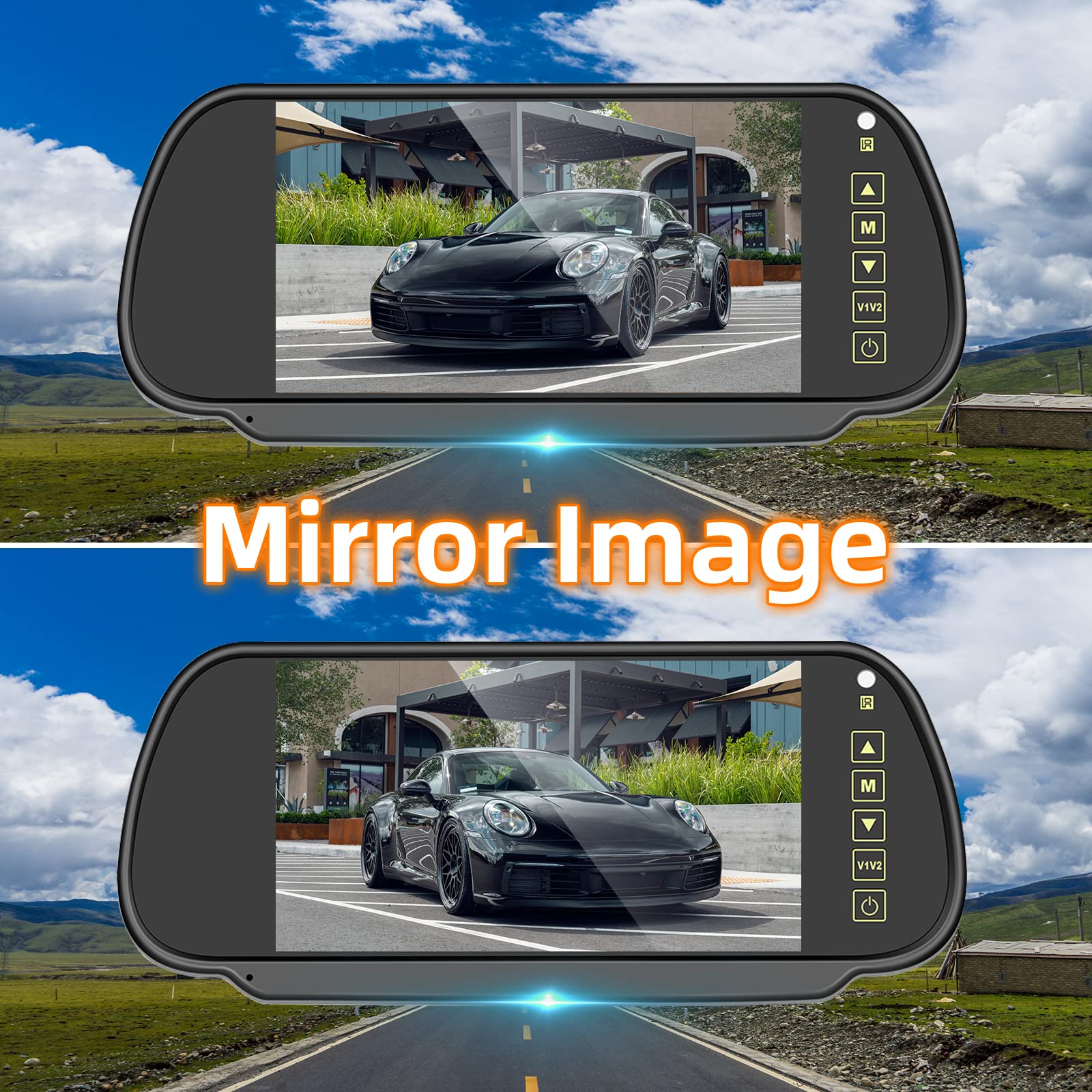 Cámaras de Marcha Atrás Retrovisor Pantalla Táctil 7 Pulgadas LCD Monitor Full HD 1080P Cámara Trasera Impermeable Visión Nocturna 12V-24V