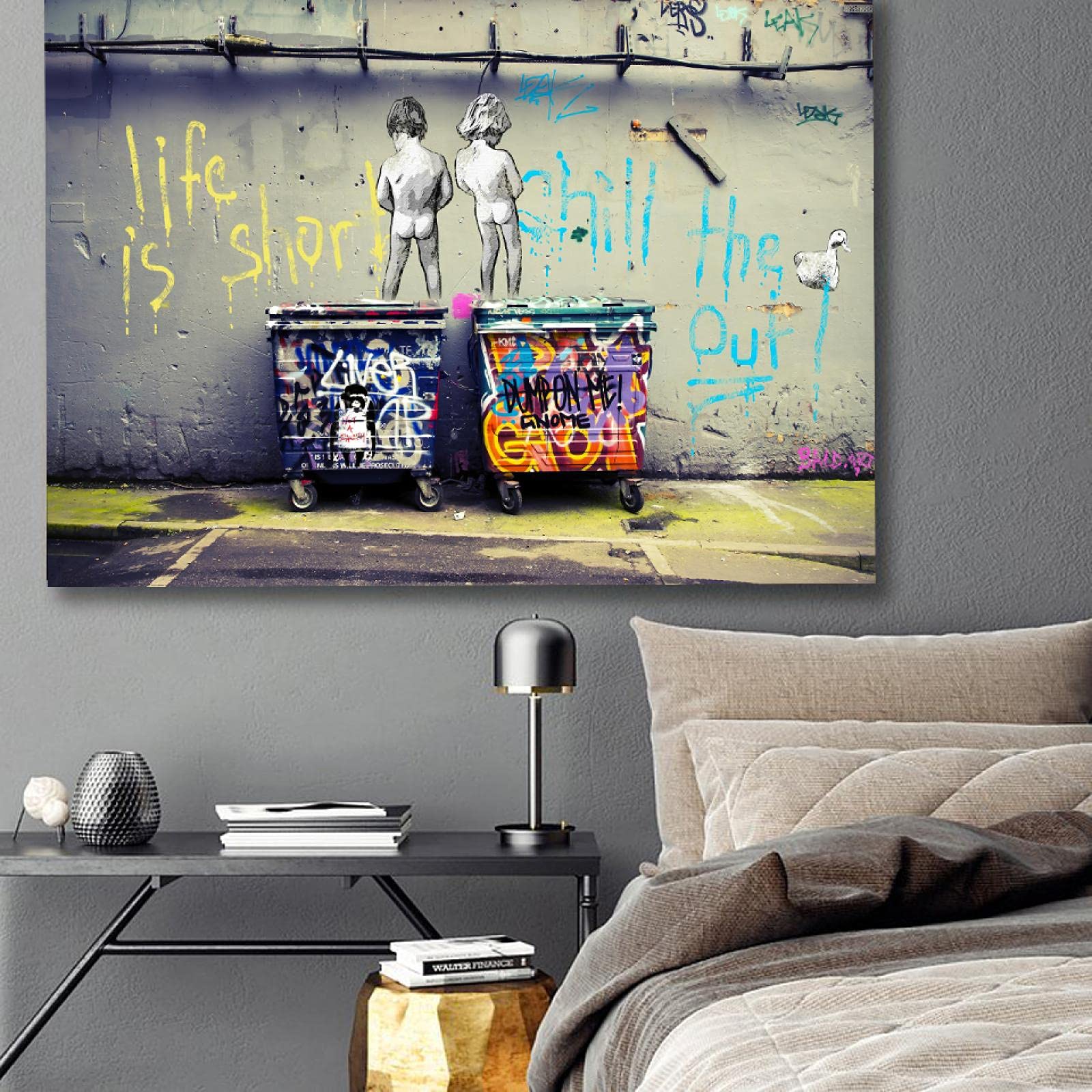Quadro Astratto Su Tela Con Graffiti Di Banksy "Life Is Short Chill The Duck Out", Poster E Stampe Artistiche Da Parete, 60 X 90 Cm, Con Cornice