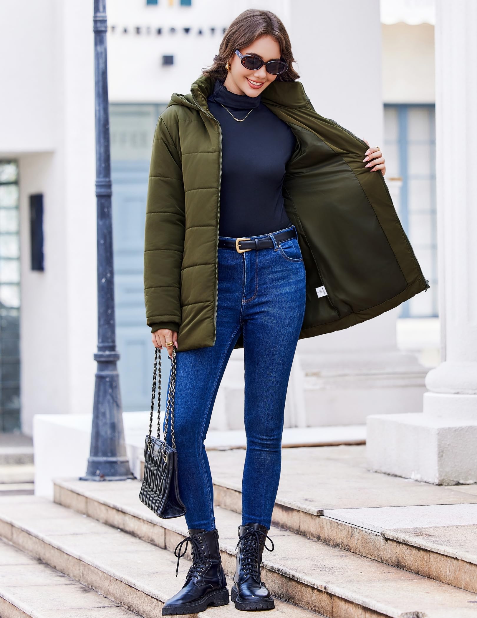 Hotouch Abrigo de invierno para mujer largo acolchado con capucha ajustado cálido chaqueta informal a prueba de viento gruesa algodón S-XXL