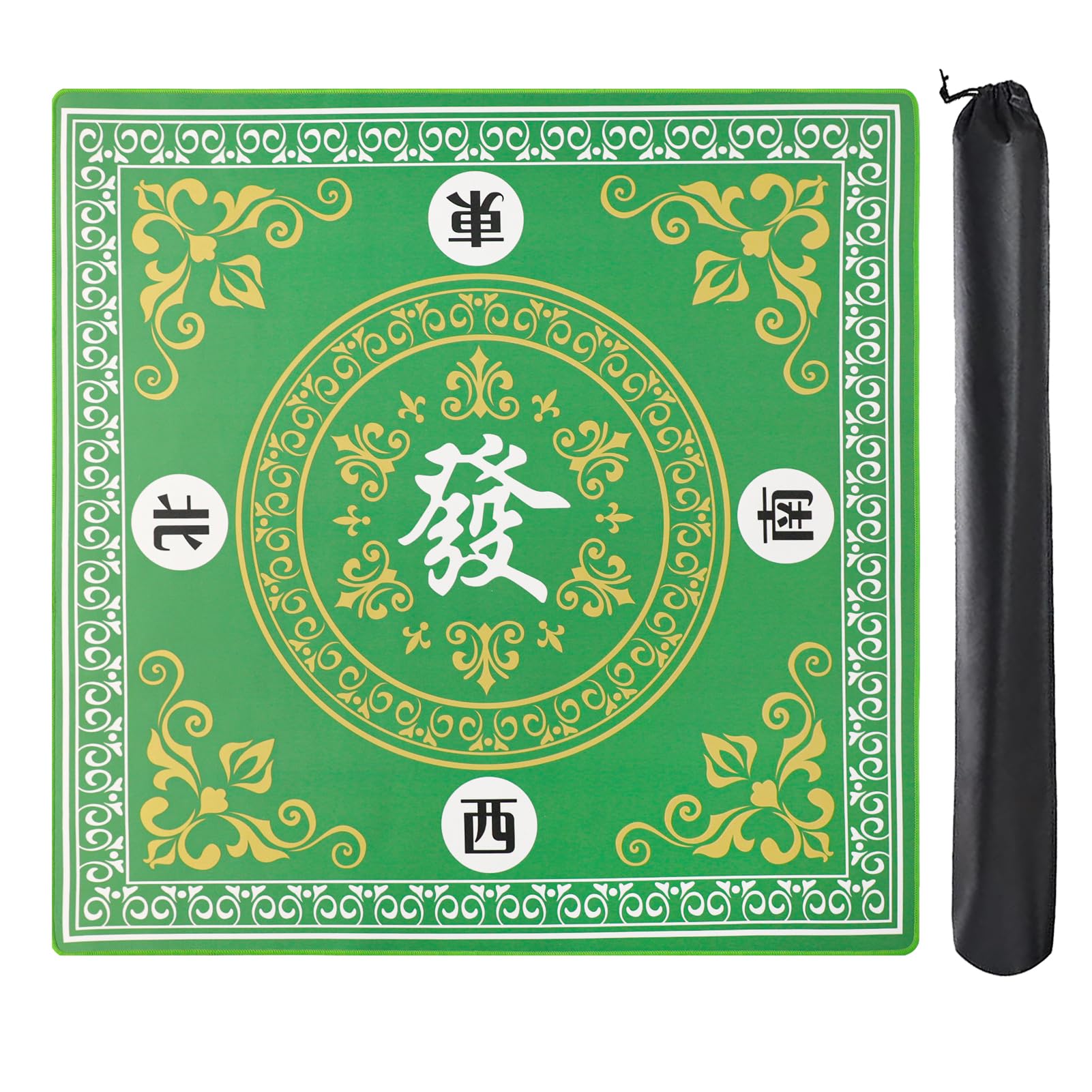 Mahjong Mat,Mahjong Game Table Mat with 3 Dice & Carrying Bag,31.5"x31.5" Green Rubber Anti-Slip Playmat for Mahjong, Card, Board & Tile Games