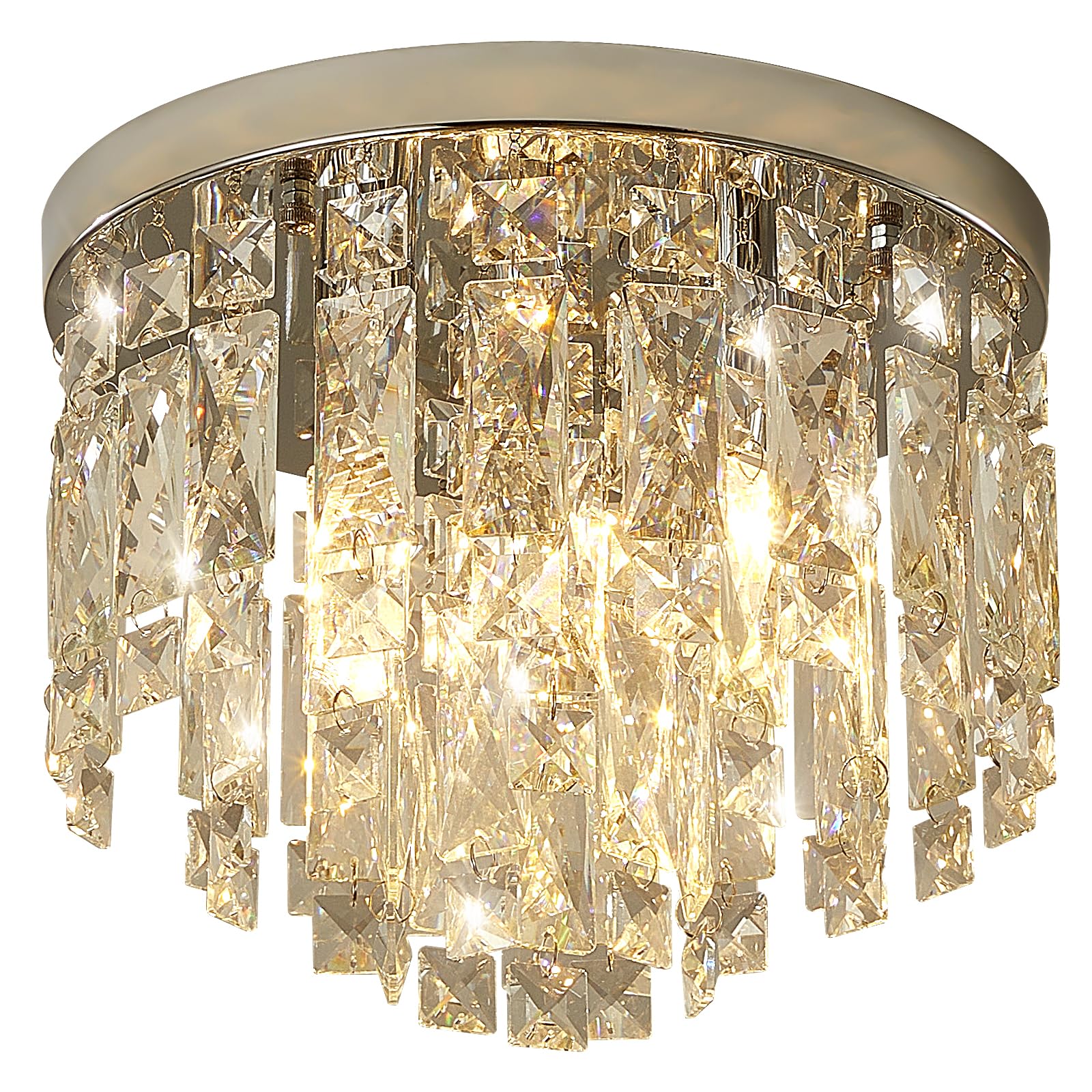 YMP&YZX Modern Chrome Ceiling Crystal Chandeliers,3-Light 11.8" Semi Fulsh Mounted Chandelier Light Fixtures for Living Dining Room Bedroom Small