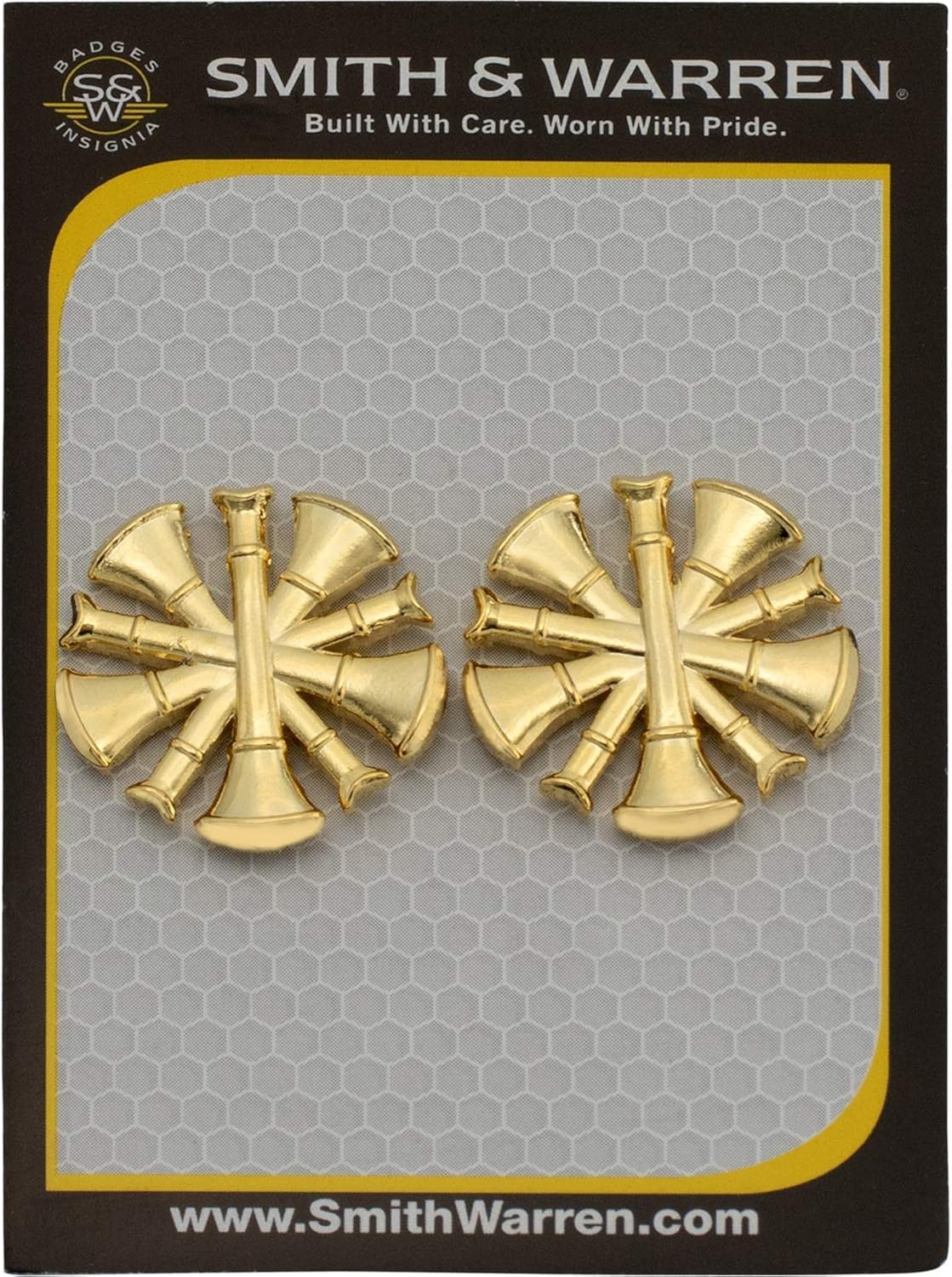 Smith & Warren Five crossed Fire Chief Bugles Collar Brass