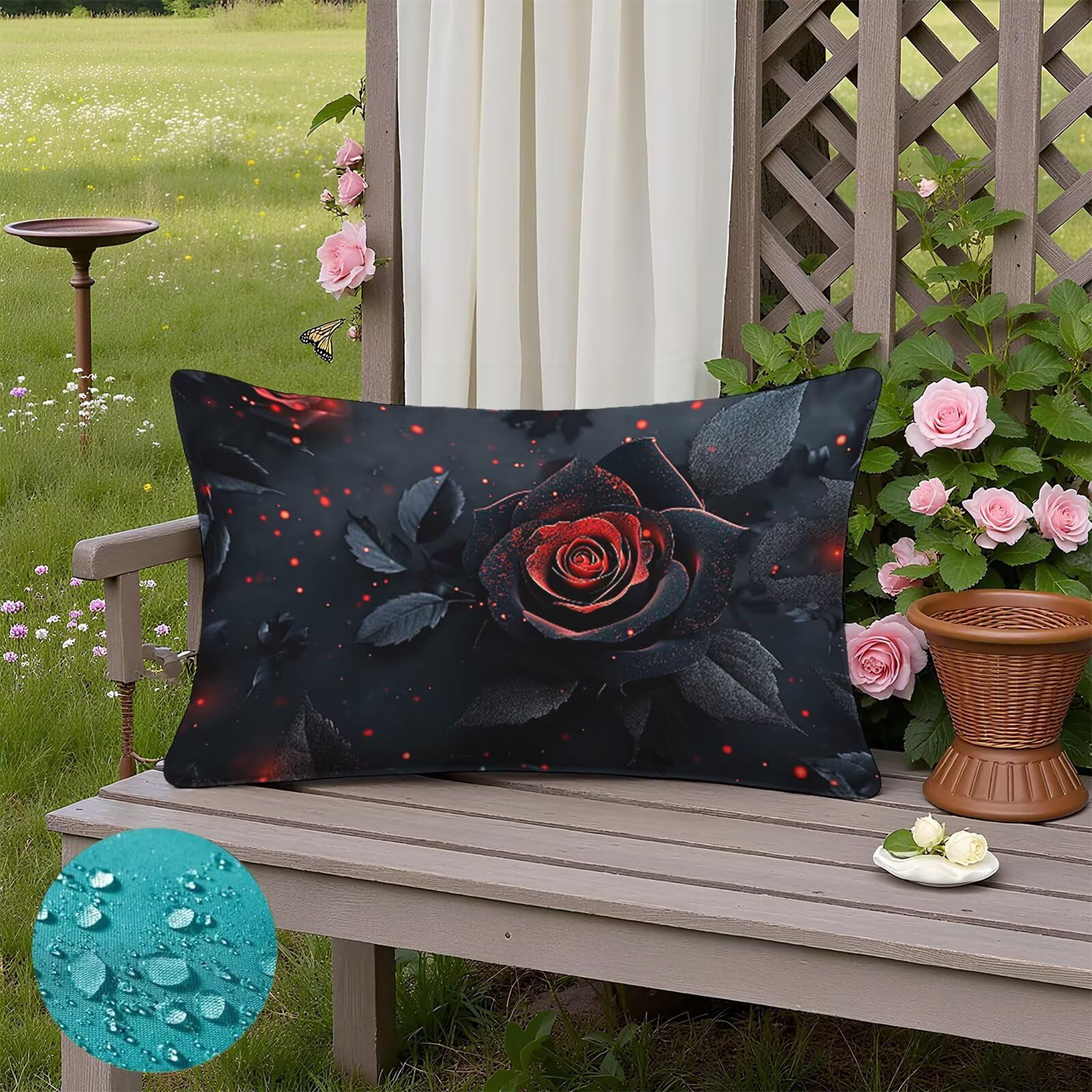Czarne poszewki na poduszki 70 x 90 cm, różowe, na zewnątrz, wodoodporne, lniane, z niewidocznym zamkiem błyskawicznym, miękkie, wygodne, trwałe, na łóżko, sofę, do ogrodu, idealna dekoracja domu, na