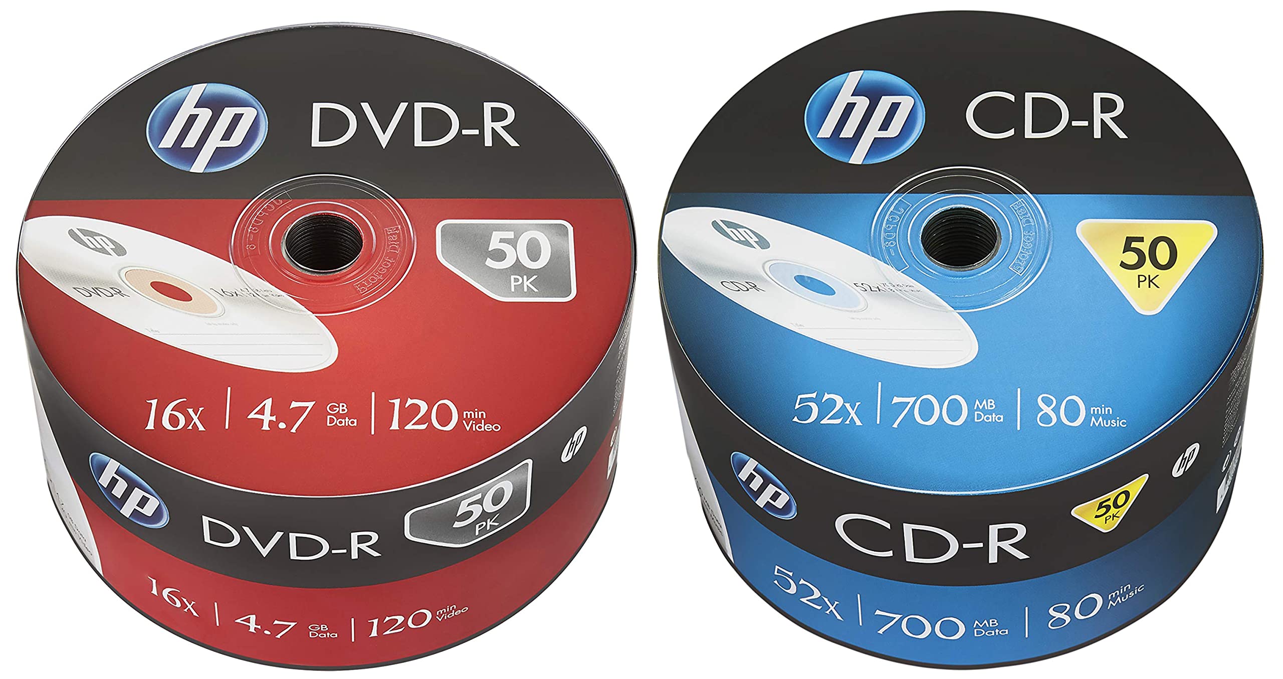 HP CD-R 700MB 50 Blank CD Wrap 52x Speed, Silver (14218) & DVD-R 4.7GB 50 Blank DVD Wrap 16x Speed