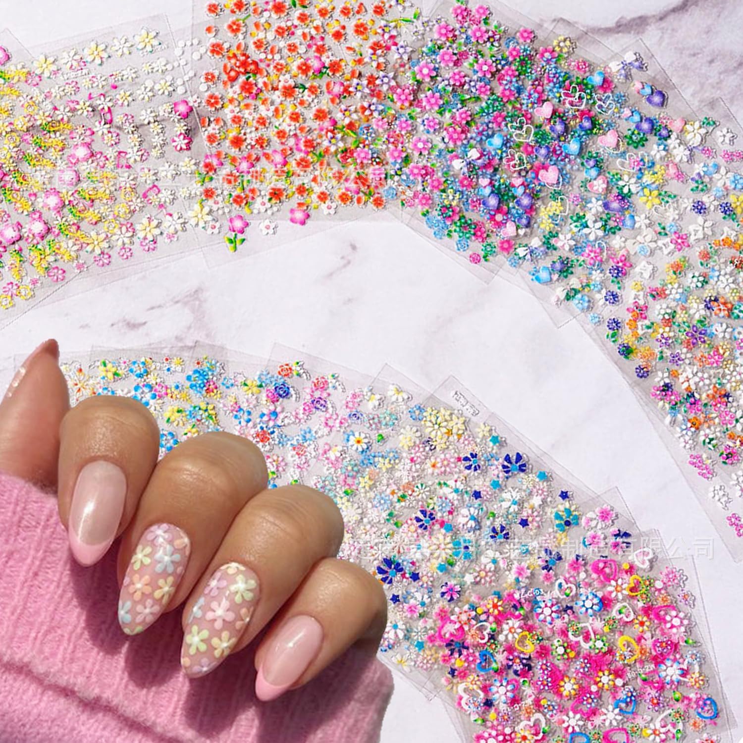 ZAVVU & KRIZOUS 5D Flower Nail Stickers, Self-Adhesive Embossed Floral Nail Art Decals, Multicolor Summer Leaf & Plant Designs, DIY Manicure Accessories for Women & Girls, 5 Sheet. 3