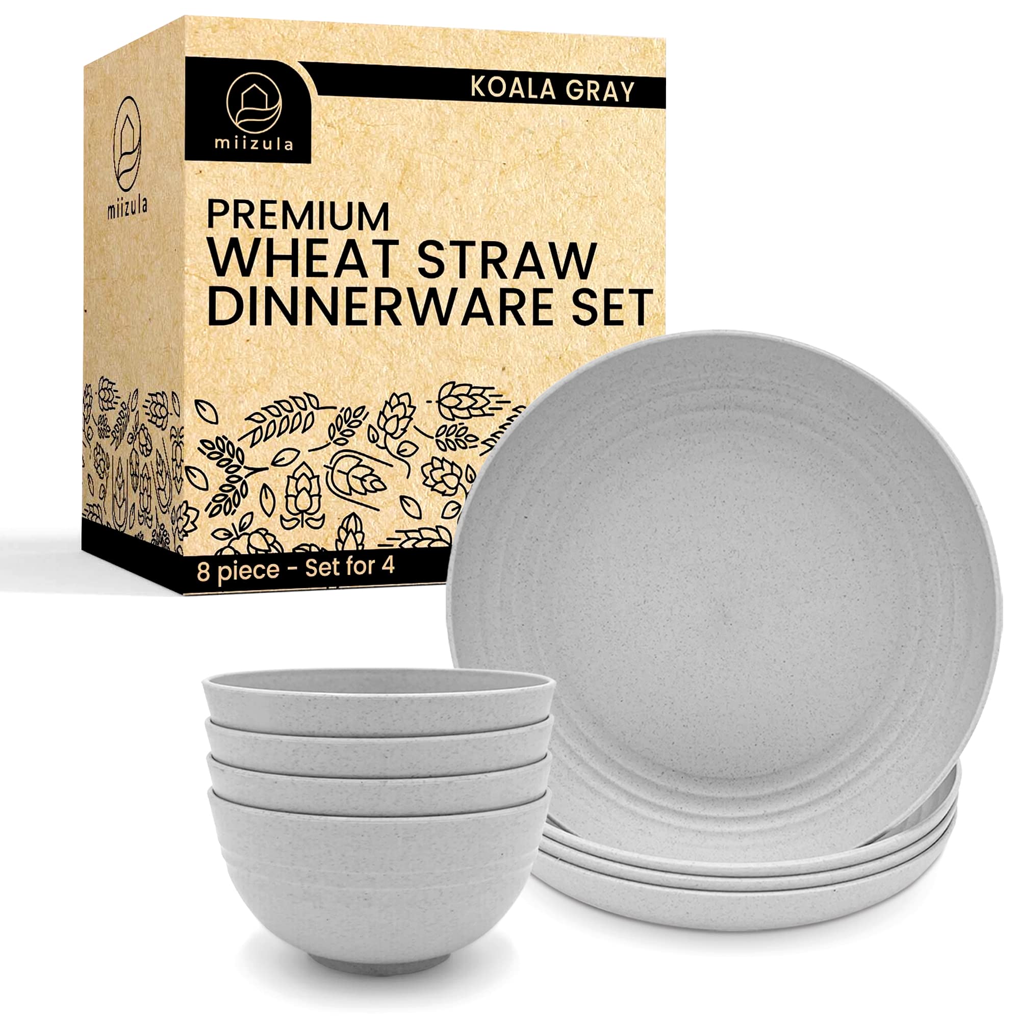Buy Miizula Premium Wheat Straw Dinnerware Set 8piece GRAY
