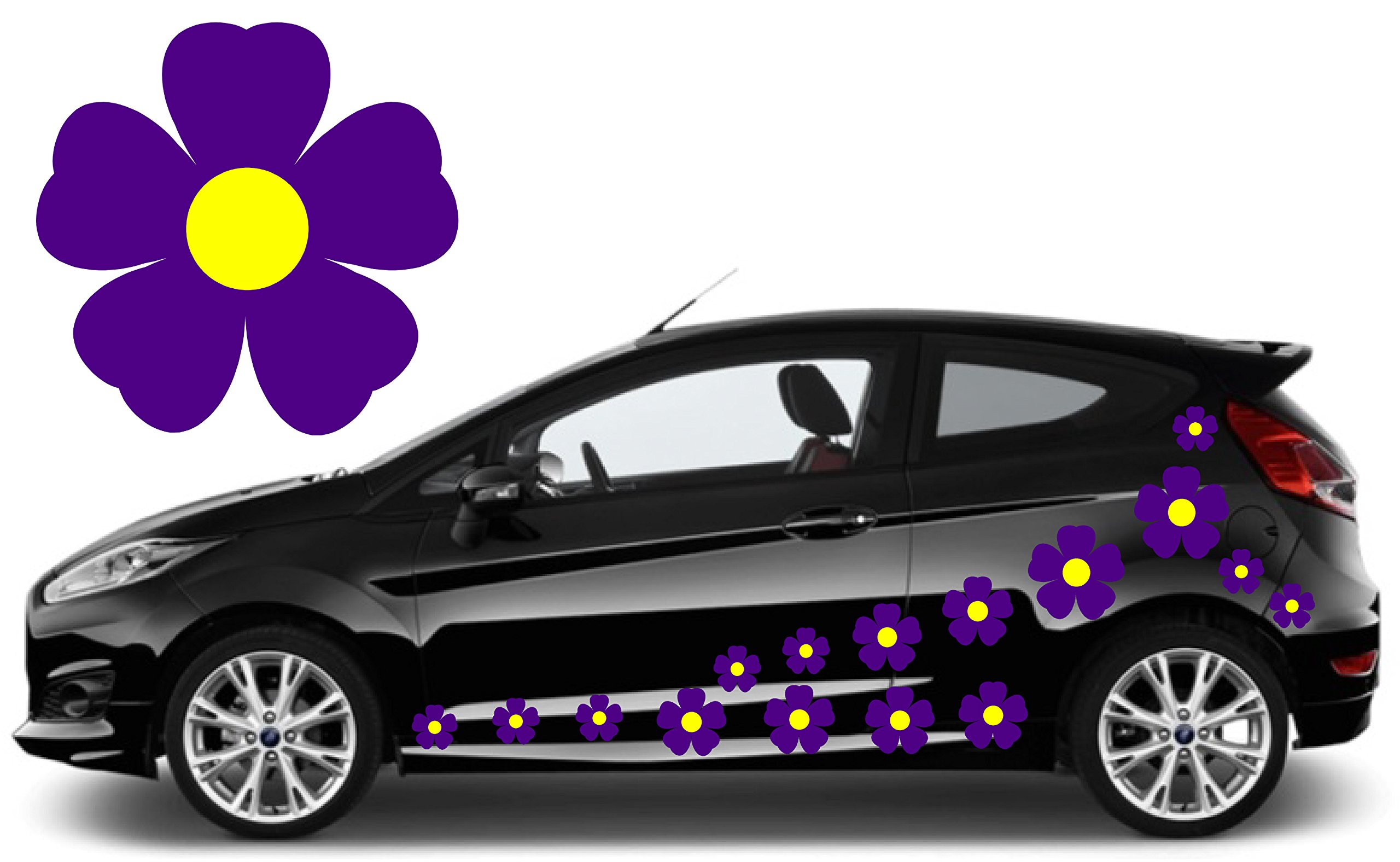 Purple Teez 32 & Yellow Flower Decals,Flower Stickers, Flower Car Graphics