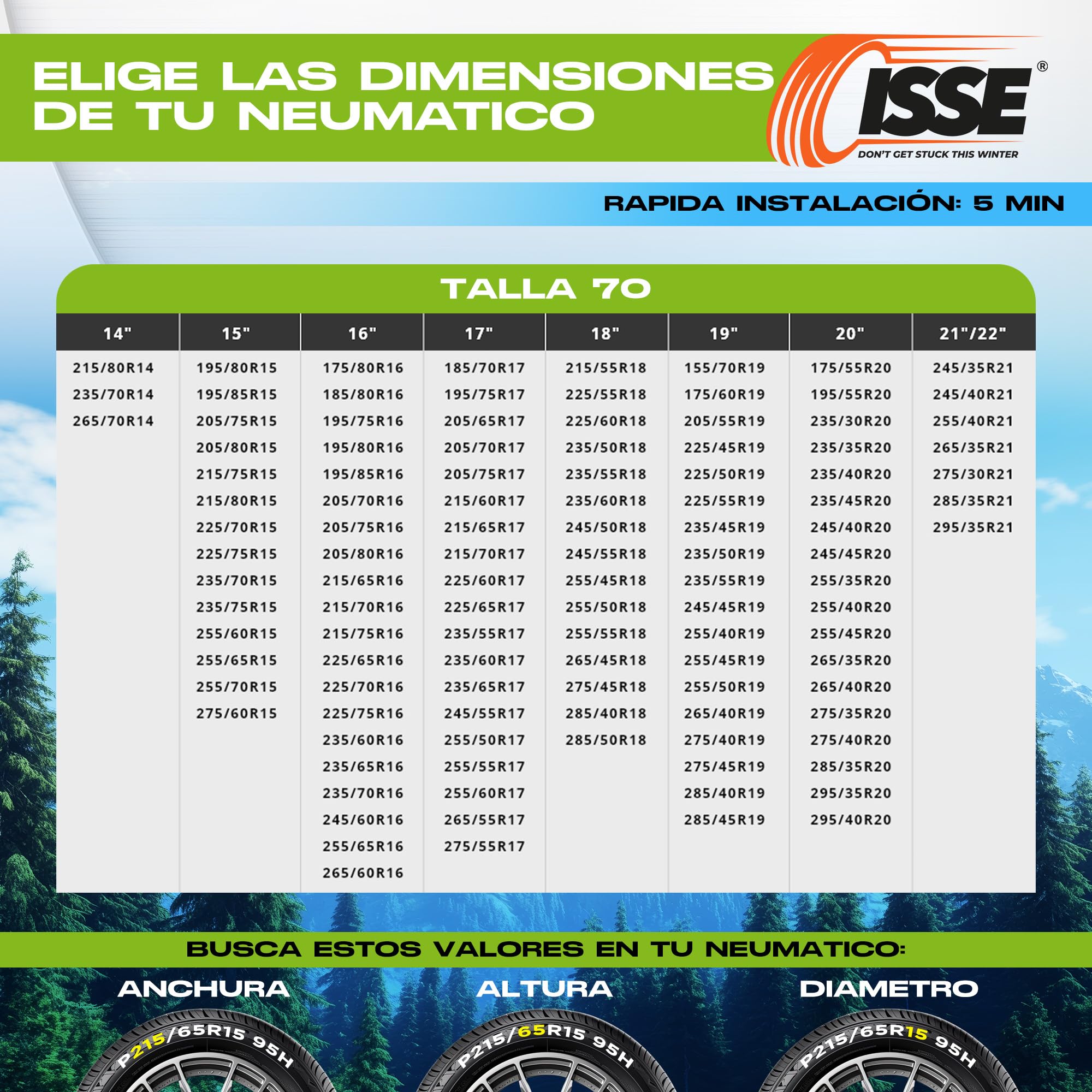 ISSE - Cadenas Coche Nieve Recycled |T-70| Homologación EN 16662-1 - Cadenas Nieve Téxtiles Fáciles de Instalar - Cadenas Nieve Coche Antideslizantes y Resistentes - Kit de 2 Cadenas + guantes