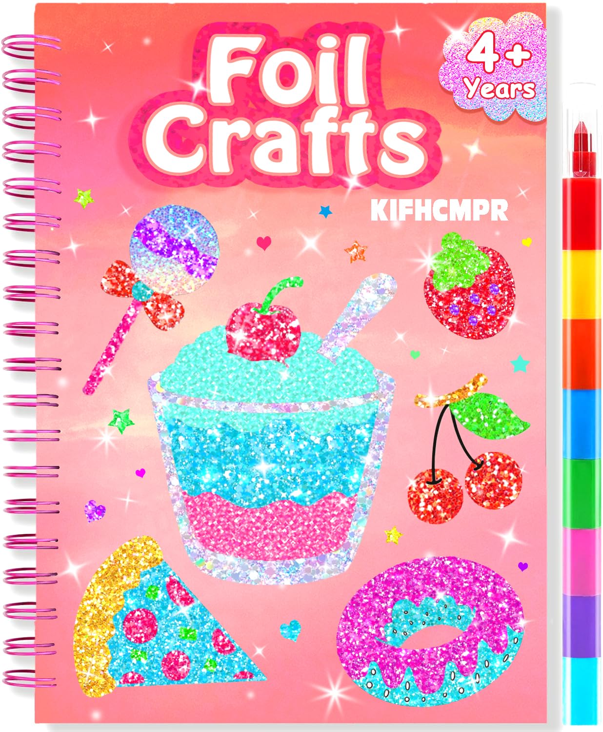 KIFHCMPR Foil Craft Book Art and Craft for Kids-Create Sparkly Food Pictures,No Mess Colouring Book,Art & Craft Supplies Kits,DIY Creative Activity Travel Toy Gifts,Ideal Gifts for Girls Boys Ages 4+