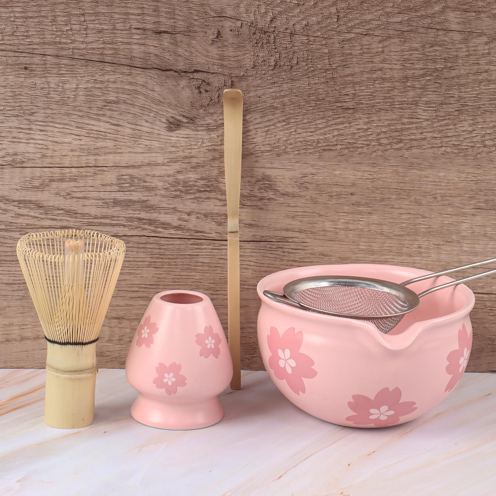 Matcha Tea Set 5 Pcs, Japanese Traditional Ceramic Bowl, Bamboo Whisk - View #3