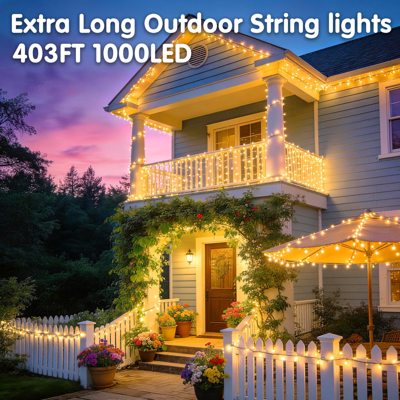 KNONEW 403ft 1000 LED Christmas String Lights Outdoor 8 Modes & Timer Fairy Light Plug in Waterproof LED Wedding Lights for Xmas Yard Tree Party Holiday Decorations (Warm White)