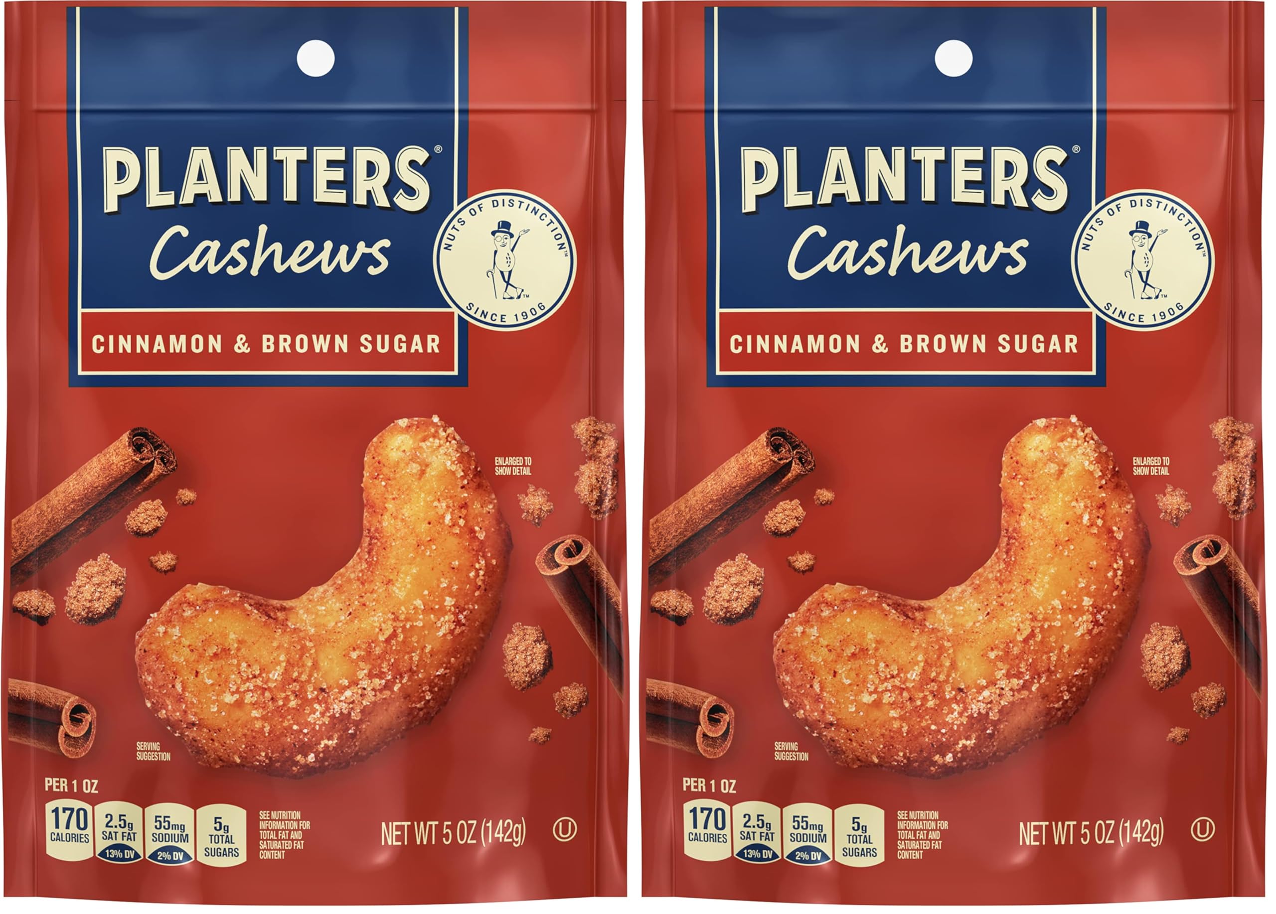 Cashews Cinnamon & Brown Sugar - Trail Mix Snack Pack - Snacks with Cinnamon & Brown Sugar, Snack Pack, Party Trail Mix, 5 Oz Bag (Pack of 2)