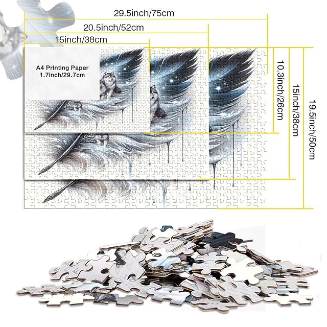 Foto 5 de 8 de Puzzle Arte de Lobo con Plumas 1000 Piezas Material Ecológico, Antiestrés