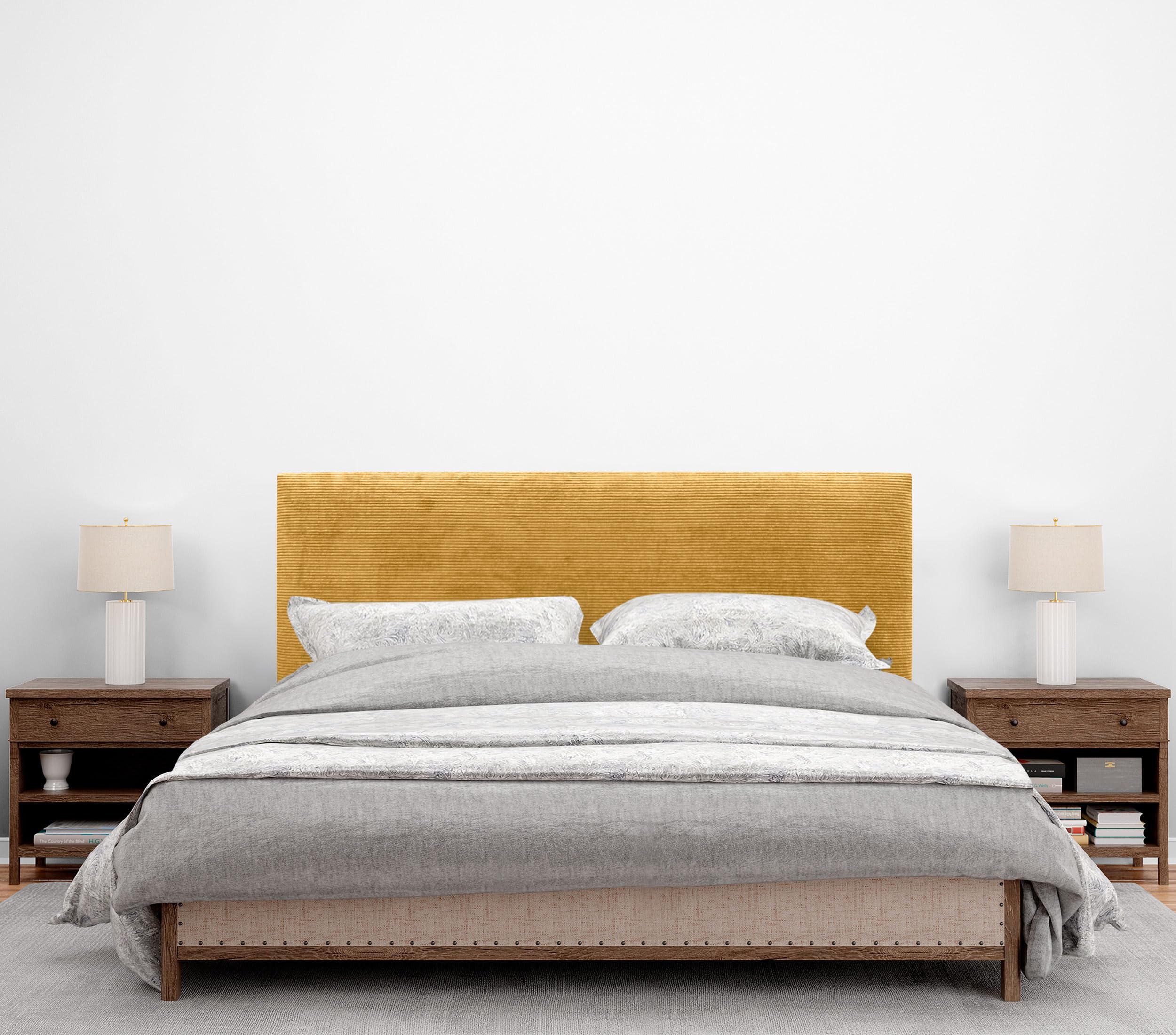 DHOME Tête de Lit en Velours Côtelé Uni avec Pieds, Haute Gamme Moderne, Tête de Lit Capitonnée, Lit de Luxe, Chambre, Rembourrée (Moutarde, 145cm)