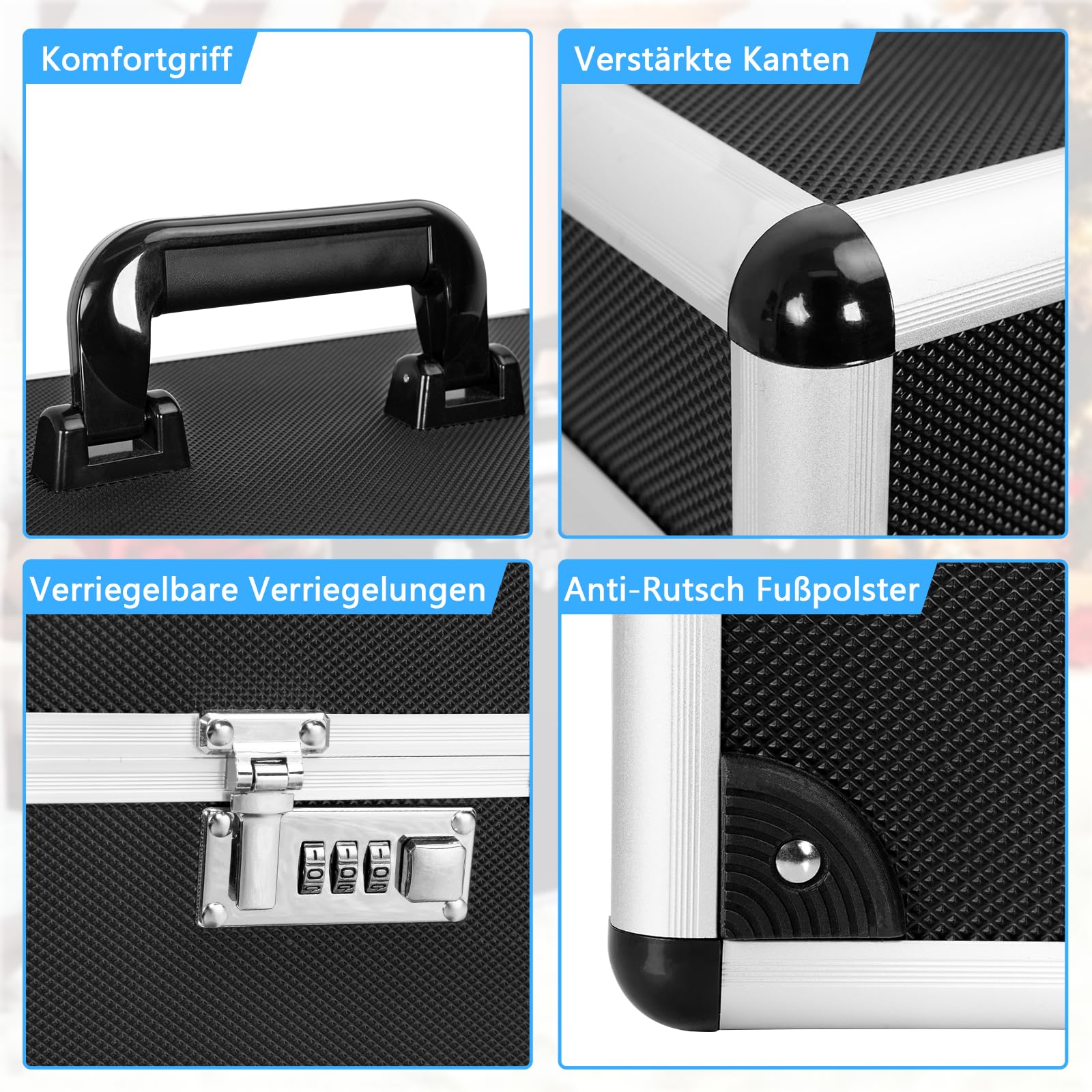 OUTMEE Valigetta in vinile per circa 50 LPs, design in lega di alluminio, nera, 340x365x205 mm