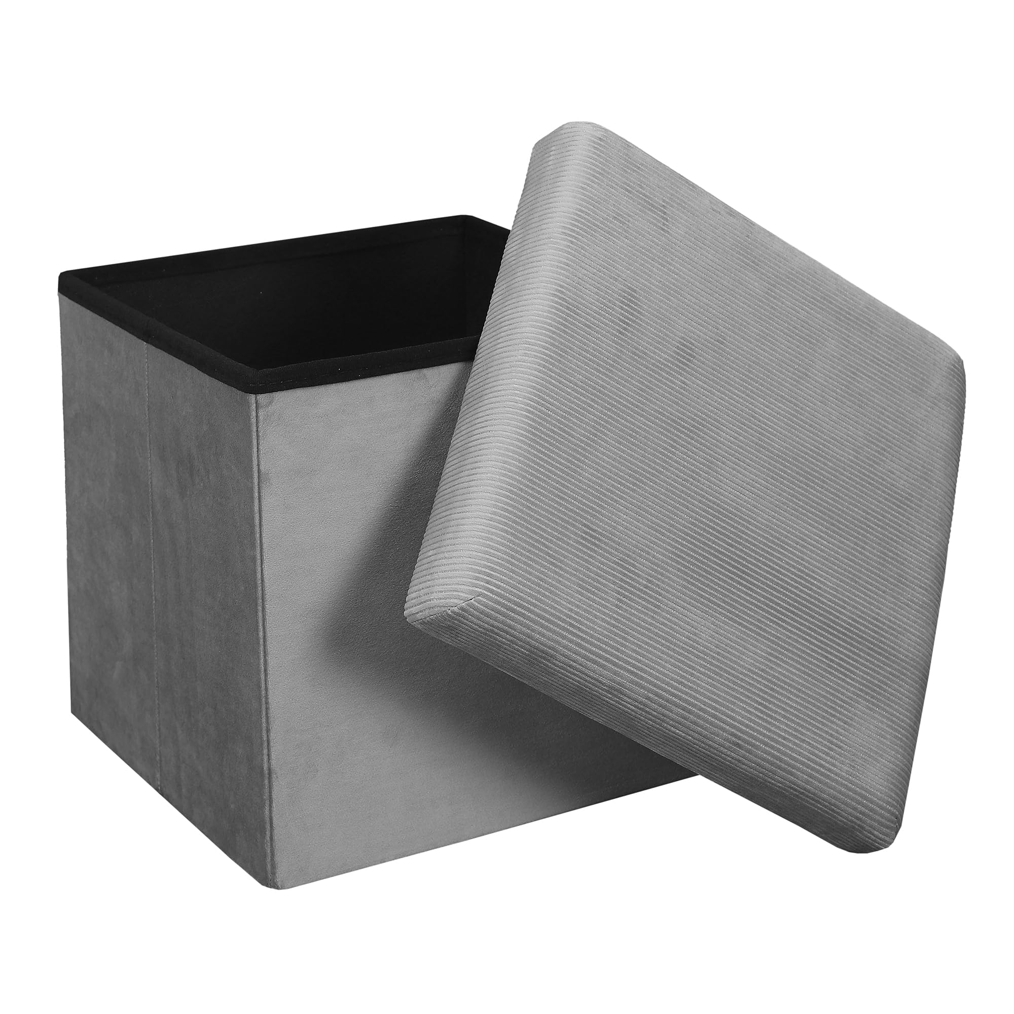 Home Deco Factory HD6810 - Cassapanca Pieghevole, salvaspazio, in Velluto, in Poliestere, Legno, MDF, Grigio, 38 x 38 x 38 cm