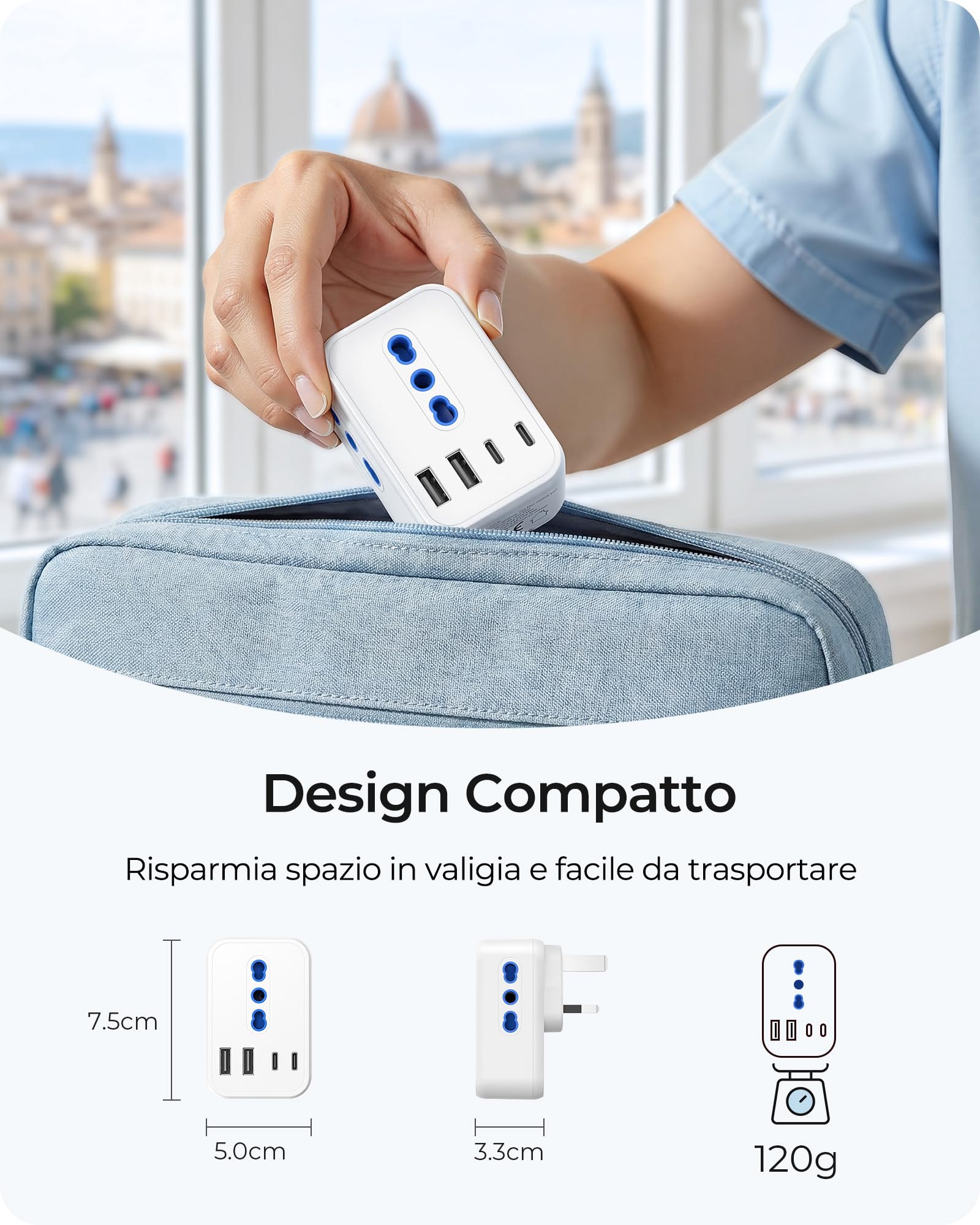 LENCENT Adattatore Presa Inglese da Viaggio, Spina Tipo G con 3 Prese Italiane e 4 Porte USB (USB-C 15W), 7 in 1 Presa UK da Viaggio per Regno Unito, Irlanda, Dubai, Maldive, Malta, Scozia -3250W