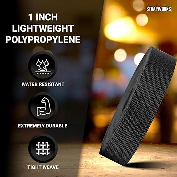 Strapworks Lightweight Polypropylene Webbing - Poly Strapping for Outdoor DIY Gear Repair, Pet Collars, Crafts 1 Inch by 10, 25, or 50 Yards, Over 20 Colors