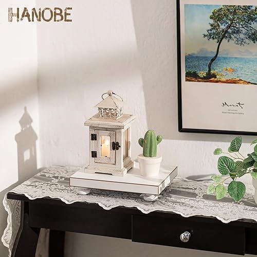 Miniatura 3 de Hanobe Elevadores de pedestal de baño bandeja decorativa blanca moderna de madera grande para mesa de café, cocina, encimera, organizador