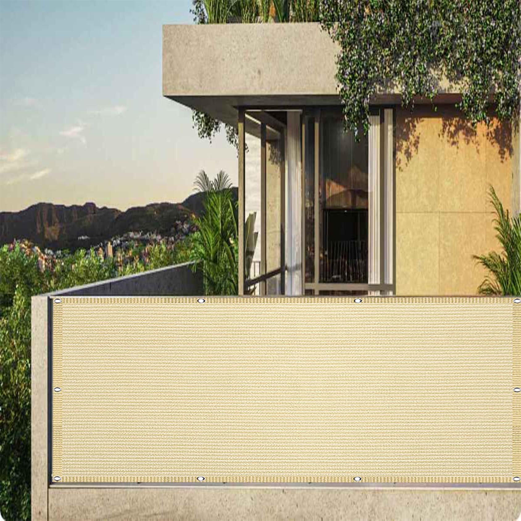 WQPMNYG Balcony Fence Cover 1.7 x 5m Opaque Sand Yellow Anti Peeping Wind and UV Protection for Patio Garden Backyard Includes Rope and Aluminium Eyelets.