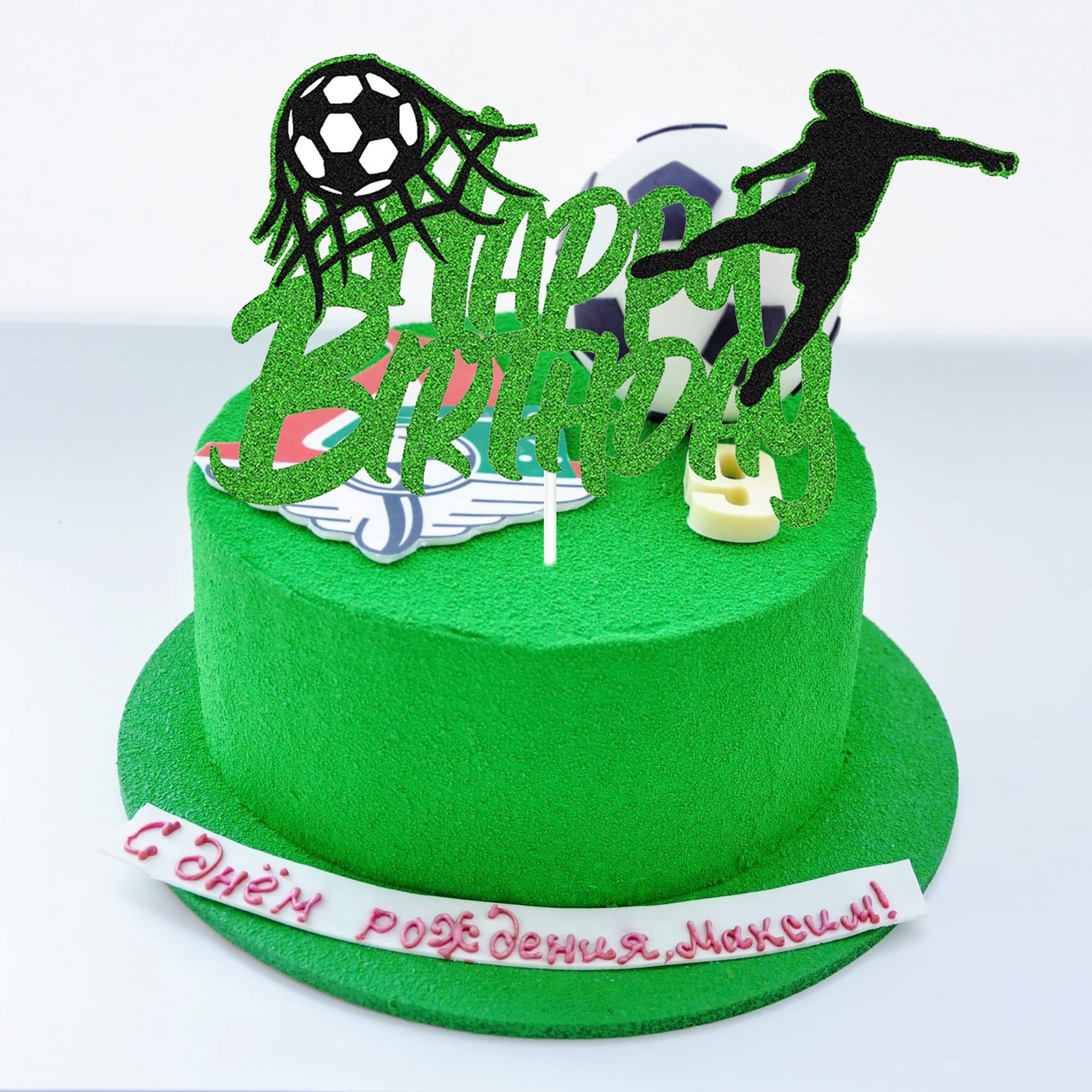 Bougies D'Anniversaire Football 3D Vert Pailleté Décoration De