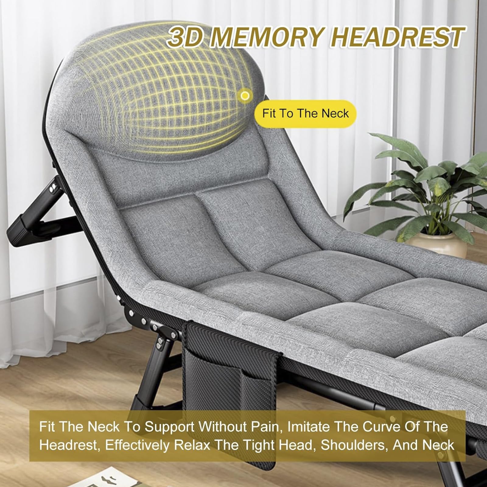 Lettino da Campeggio Pieghevole per Adulti con Materasso, Chaise Longue Portatile Regolabile in 6 Posizioni, Letto per Dormire Resistente per Esterni,Tende,Pesca,Picnic,Viaggi,Ospedale