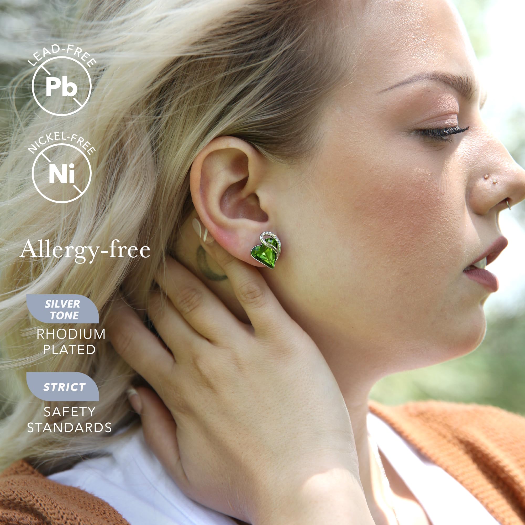 Leafael Infinity love Heart Birthstone Stud Earrings for Women, Mothers Day Gifts for Mom, Wife, and Her, Silver Plated Birthday Jewelry - 2