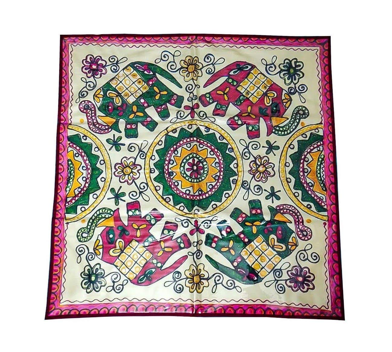 Blue Grass Jute Laminated Digital Print Bed Server Food Mat - Multicolour, 40x40 Inches