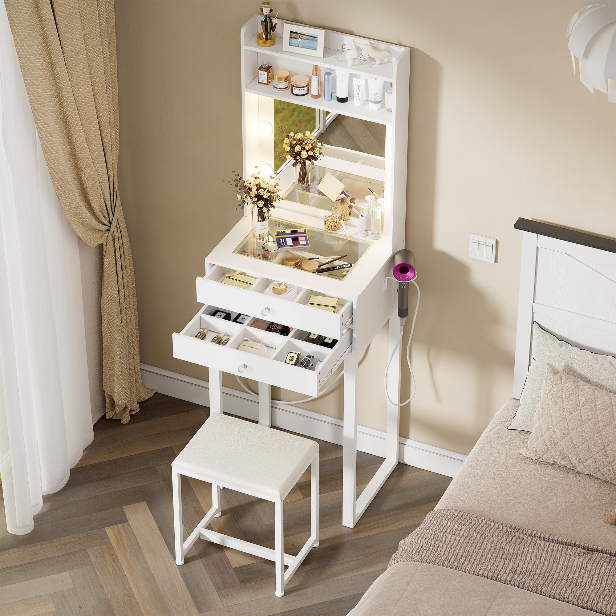 MSFE Schminkkommode Mit LED Spiegel - Frisiertisch Mit Schubladen & Beleuchtung