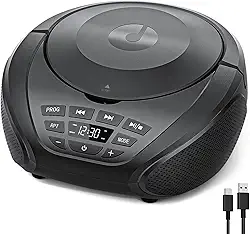 Gueray Boombox portátil para leitor de CD: Rádio CD Players Boombox com alto-falantes, rádio FM, entrada AUX, suporte para fones de ouvido, modo de lista de reprodução, reprodução PROG para