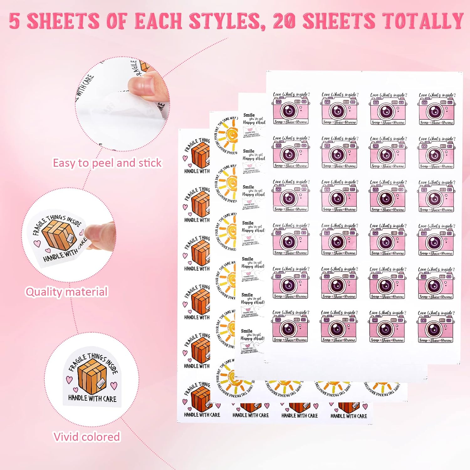 500 Pieces Thank You Stickers Small Business Shop Business Stickers Package Labels for Envelope Seals Gift Bags Packaging, 4 Styles, 1.77 Inches - Image 3