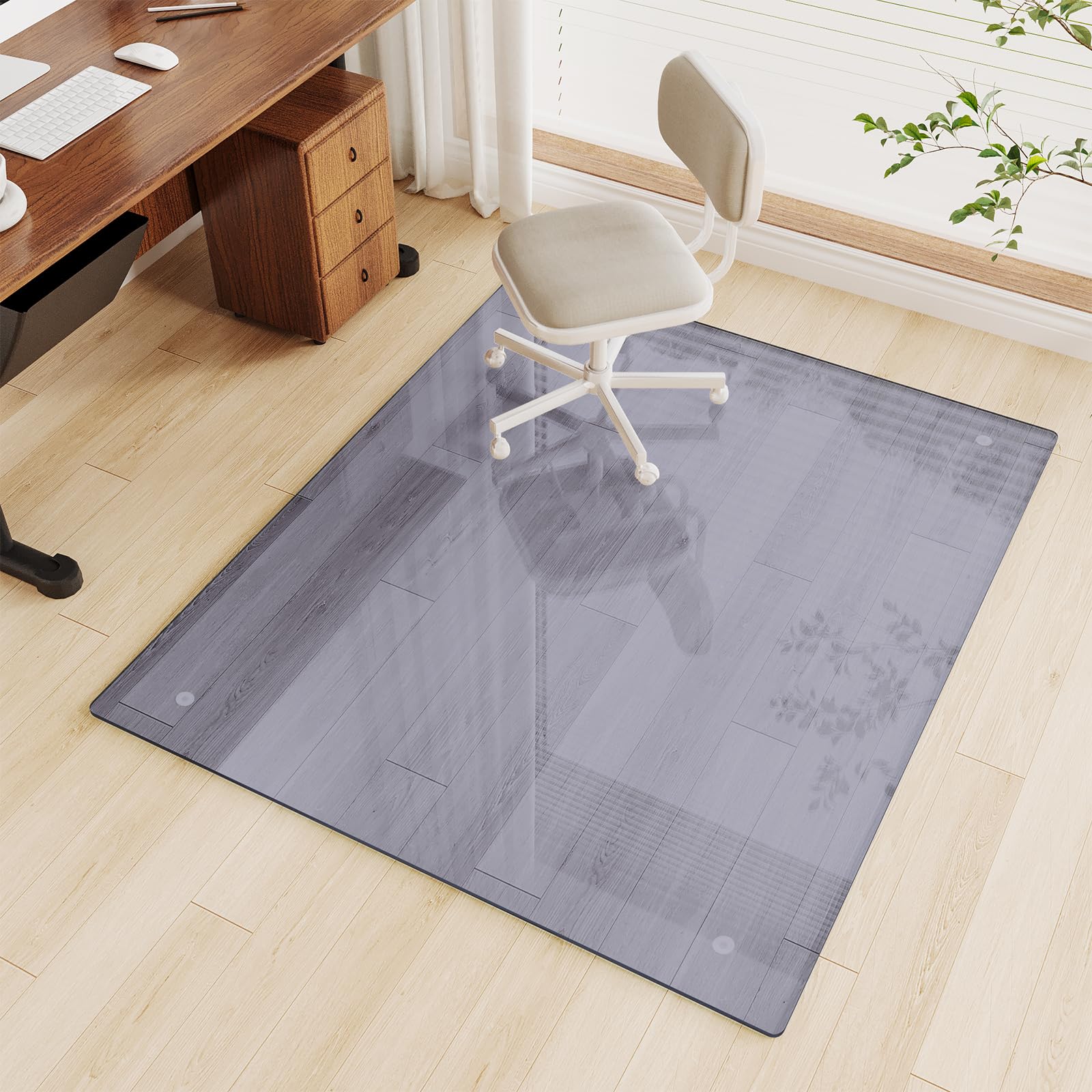 Glass Chair Mat 46 x 55 Heavy Duty Tempered Glass Office Chair Mat Glass Floor Mat with Round