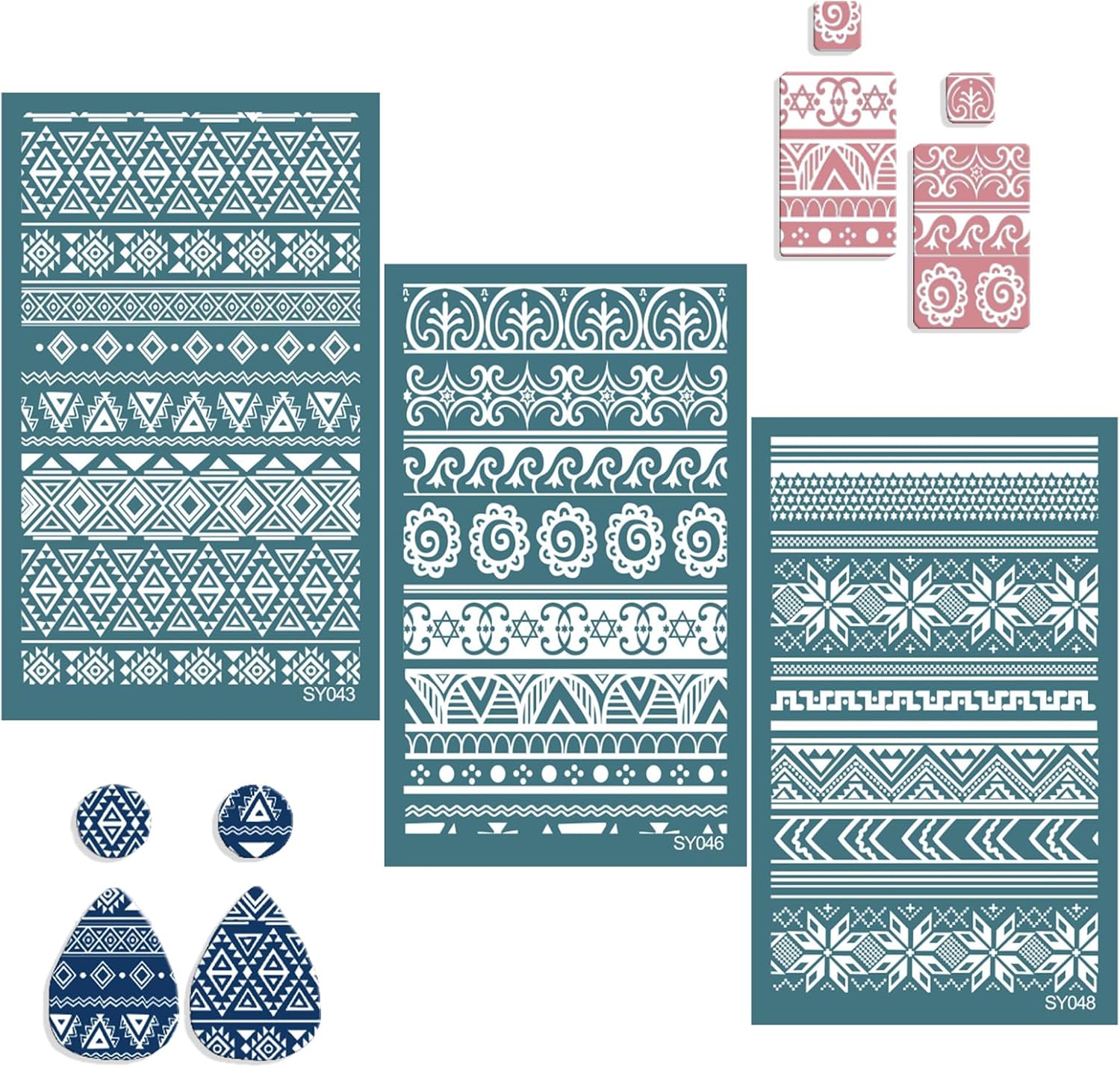 NKTDWO Silk Screen Stencil for Clay, Durable Boho Pattern