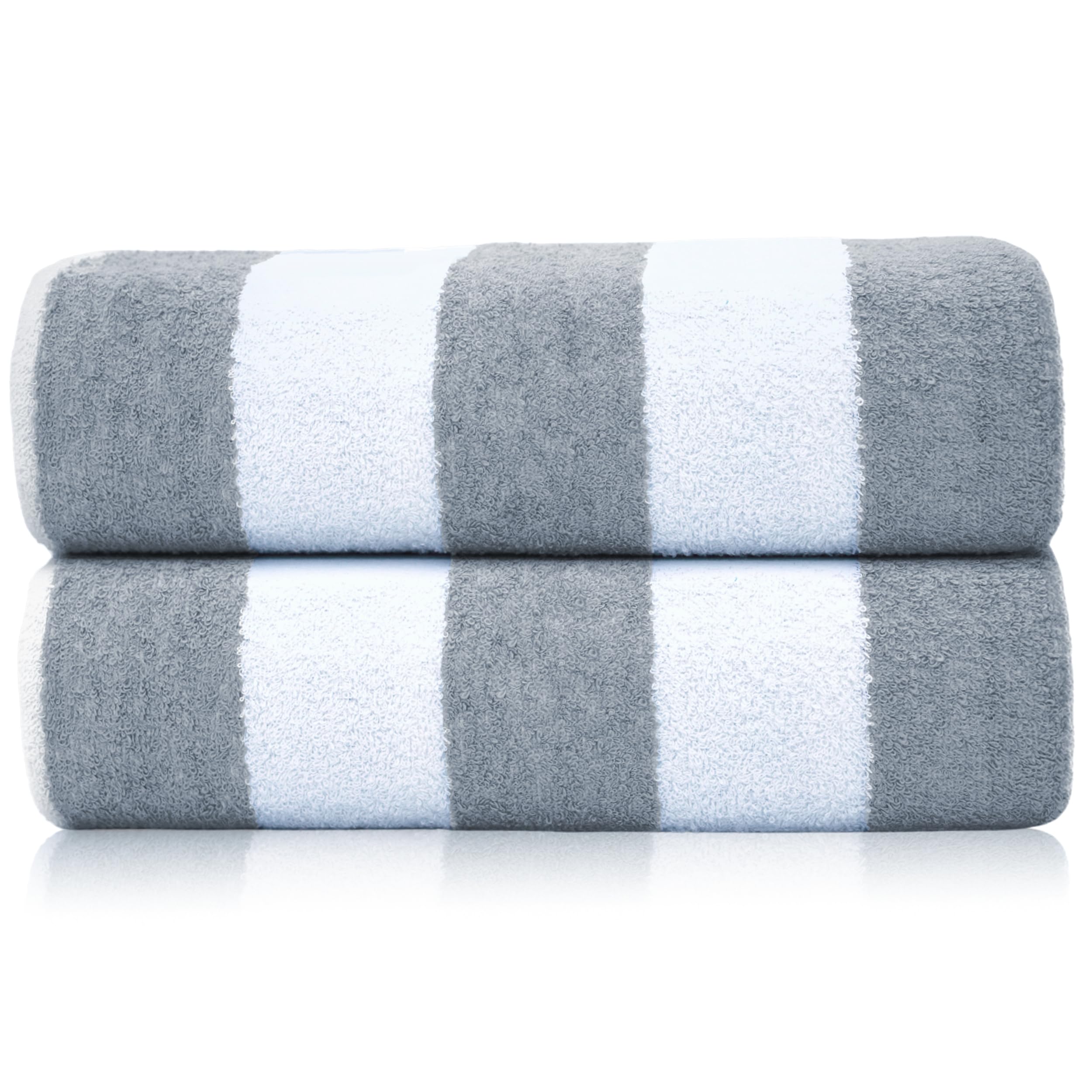 SweetNeedle Ręczniki plażowe dla dorosłych, zestaw 2 szt., srebrno-białe, klasyczne, w paski, 100% bawełna, frotte, ringspun, szybkoschnący, super chłonny, duży ręcznik do pływania, 100 x 150 cm