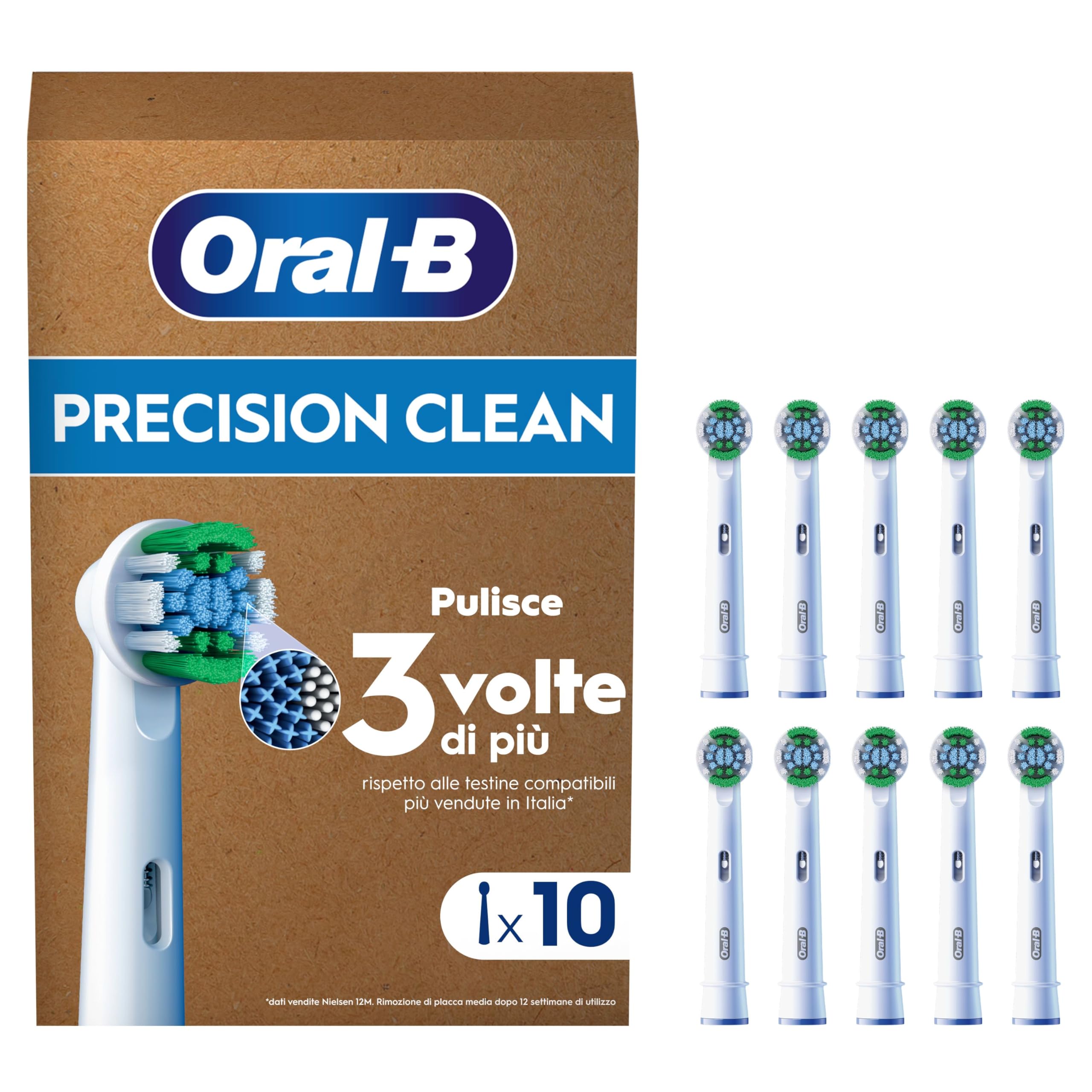 Oral-B Precision Clean Testine Spazzolino Elettrico, Confezione da 10 Testine di Ricambio, Pulizia Precisa e Sbiancante, Indicatore di Utilizzo della Testina, Adatto alla Buca delle Lettere