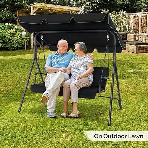 Miniatura 8 de VINGLI Columpio de porche para exteriores de alta resistencia de 550 libras mejorado para 2 personas con soporte, columpio ajustable con cojines y
