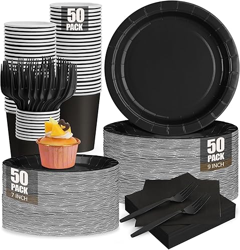 Miniatura 8 de Suministros de fiesta de papel de oro blanco 25 platos de papel, 25 platos de postre, 25 servilletas, 25 tazas, 25 cuchillos, 25 tenedores, 25