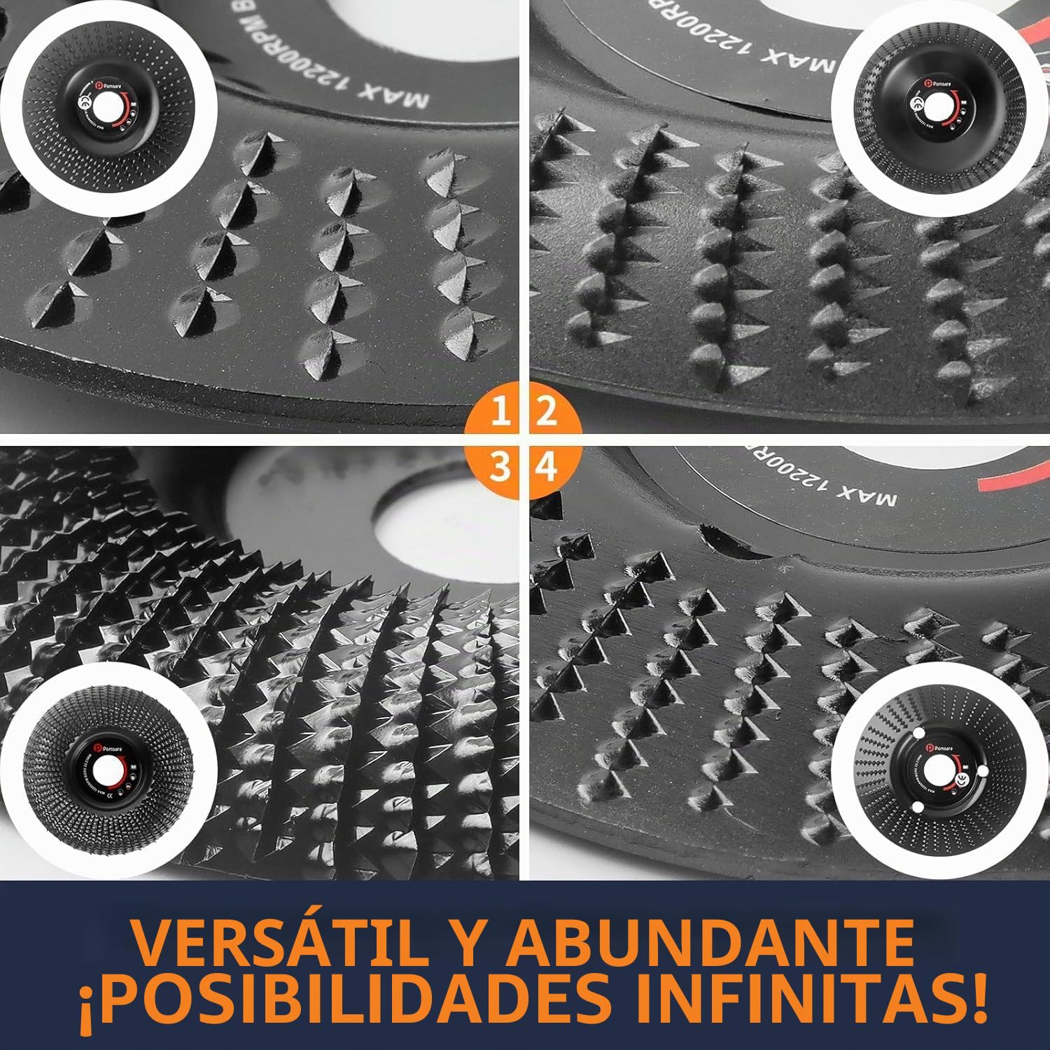Pomsare 4pcs Muela Amoladora Ø115mm x 22.2mm - Discos para madera de Carburo de Tungsteno - Amoladora Angulares disco para Molienda, Tallado y Pulir