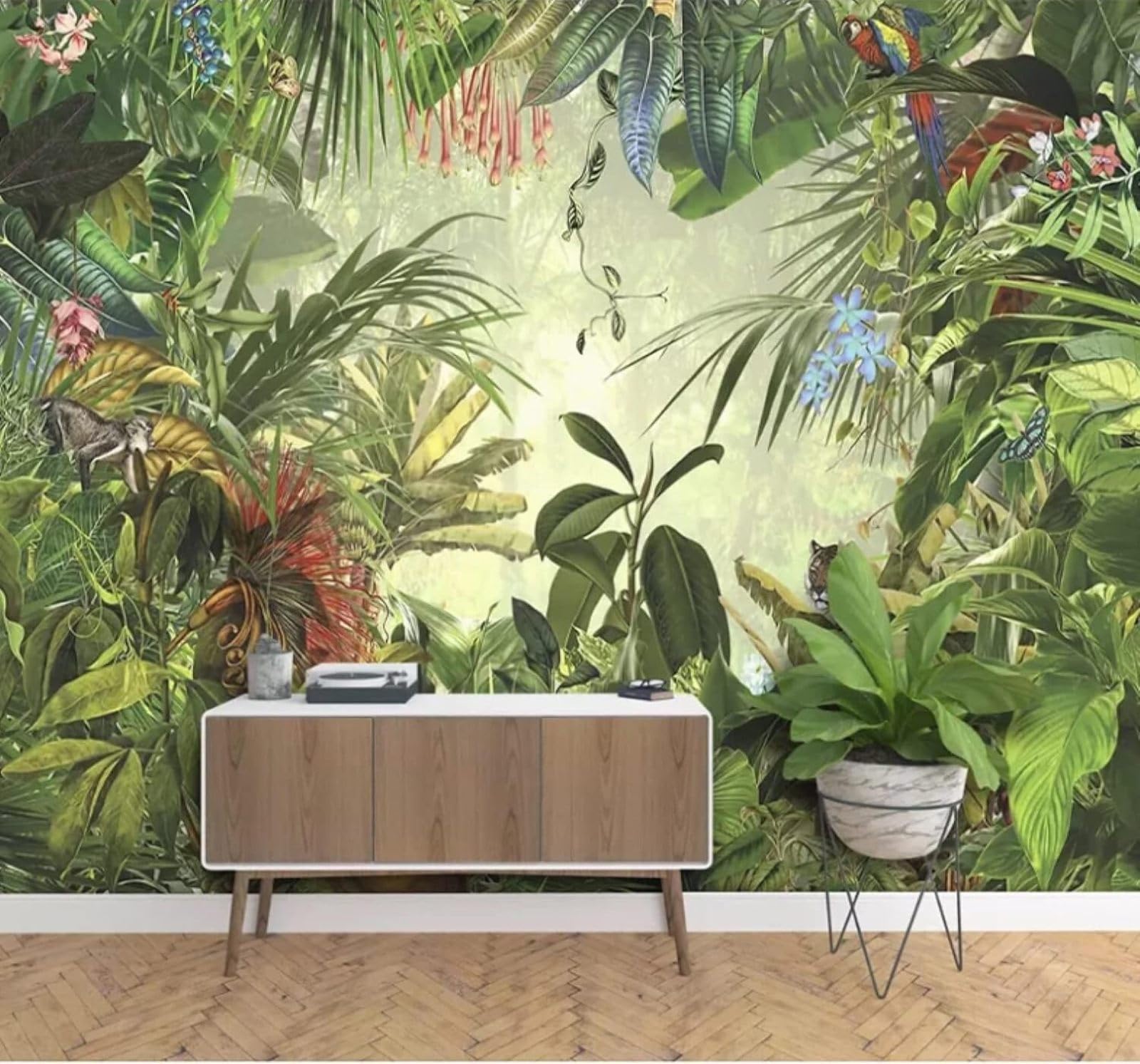 XLMING Hand Drawn Fresh Tropical Jungle Animals 3D Wallpaper Luxury Home Dining Decor Paste Sofa Living Room The Wall for Bedroom Mural-300cm×210cm