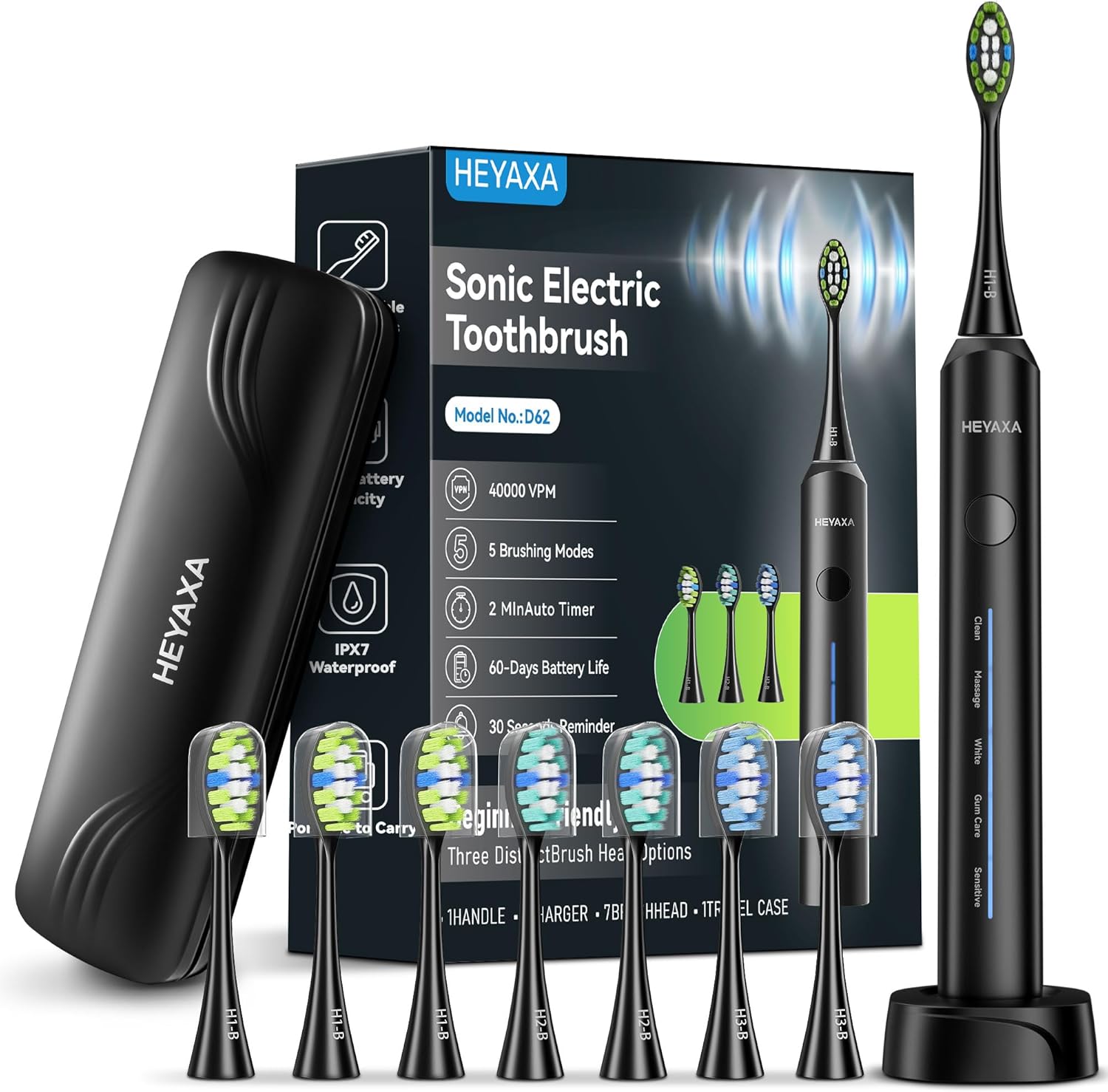 Sonic Electric Toothbrush with 40000VPM Cleaning Power for Adults&Kids, 60-Day Battery Life Rechargeable Power Toothbrush with 5 Modes, 2-Min Smart Timer, 7 Brush Heads & Travel Case (Black, 1 Count) Sonic Electric Toothbrush with 40000VPM Cleaning Power for Adults&Kids, 60-Day Battery Life Rechargeable Power Toothbrush with 5 Modes, 2-Min Smart Timer, 7 Brush Heads & Travel Case (Black, 1 Count)