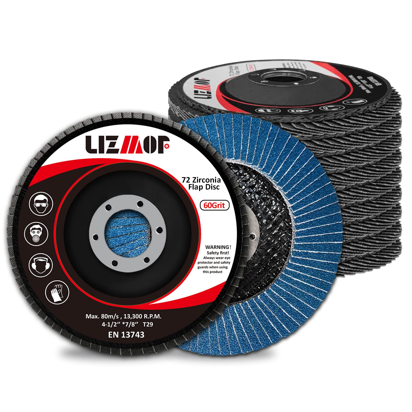 LIZMOF Flap Disc 4-1/2 x 7/8 Inch for Angle Grinder, 60 Grit Flap Wheel for General Purpose Metal & Stainless Steel, Type 29 Grinding Wheel, Zirconia