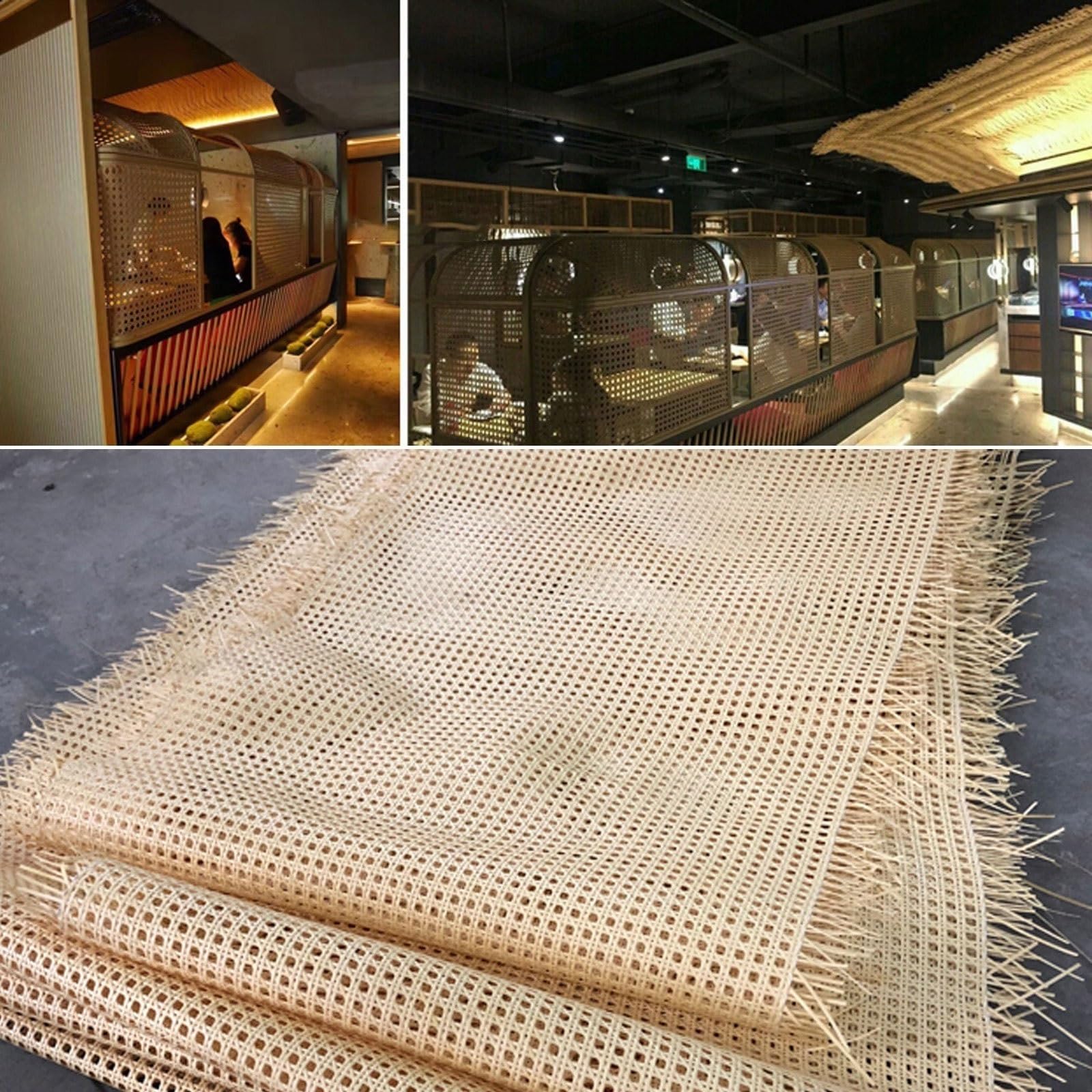 Natürliches Wiener Geflecht Meterware, 60cm Breites, Rattan Geflecht Gurtband Rolle, Rattan Vorgewebtes Offenes Netz Gewebe für DIY Stuhl Möbel Schranktür(30x200cm)