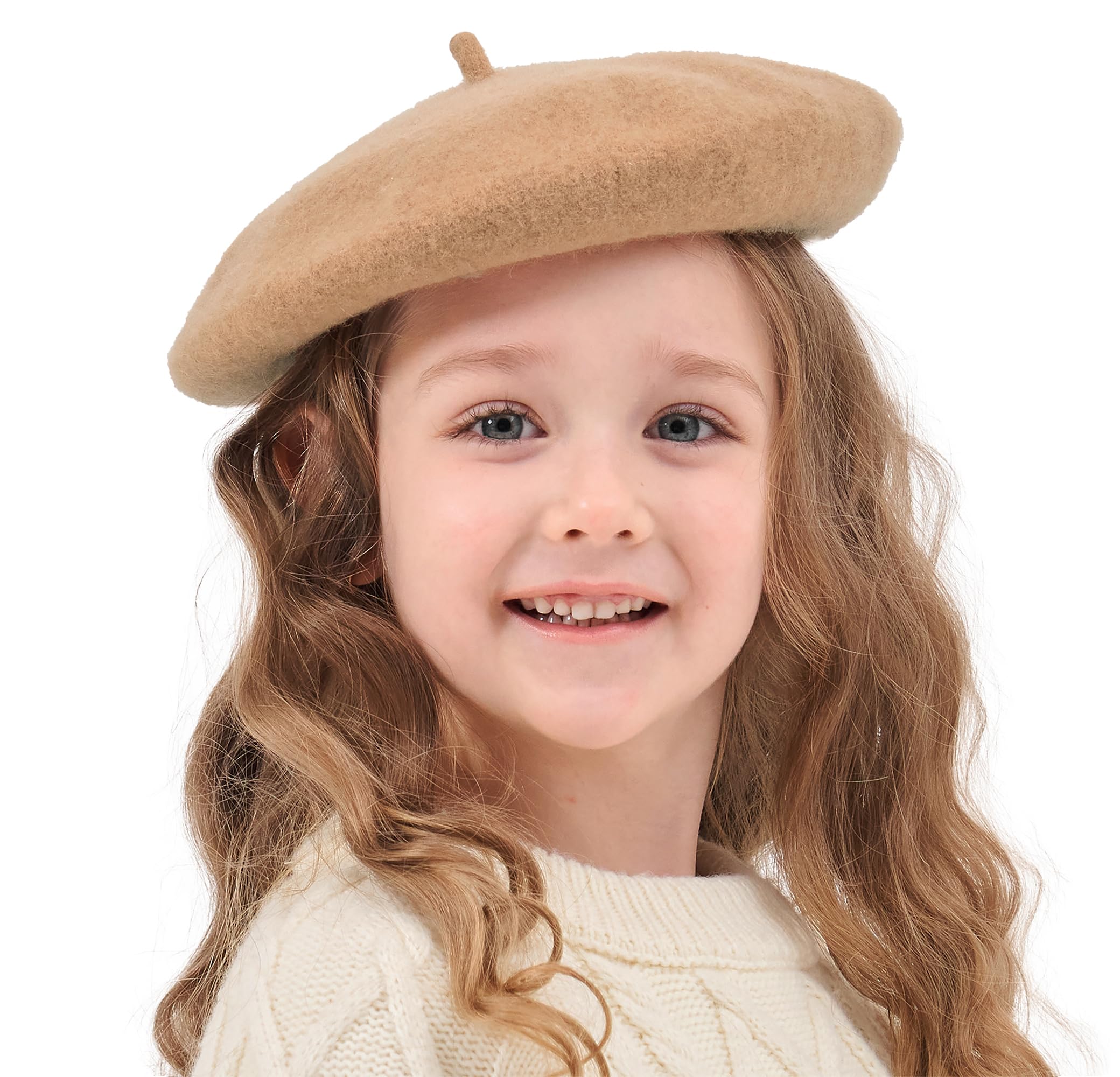ZLYC Wool Kids Beret Hat Girls Solid Color Artist French Beret Cap(Camel)
