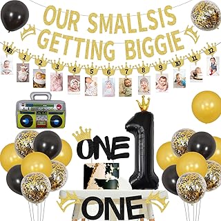Notorious Big One Birthday Decorations for 1st Boy Gold Our Smalls is Getting Biggie Birthday Decorations Banner with Hip Hop the Big One Notorious One Birthday Cake Topper High Chair Banner Photo Banner