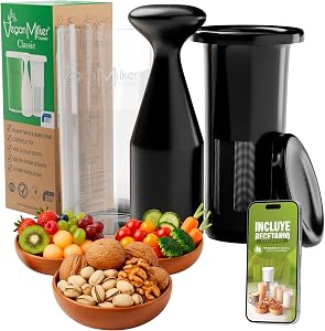 Aparat Vegan Milker pentru lapte vegetal de casă 1L, preparare într-un minut, pentru lapte de ovăz și soia, cu filtru, compatibil cu blenderul vertical, culoare neagră, broșură cu rețete
