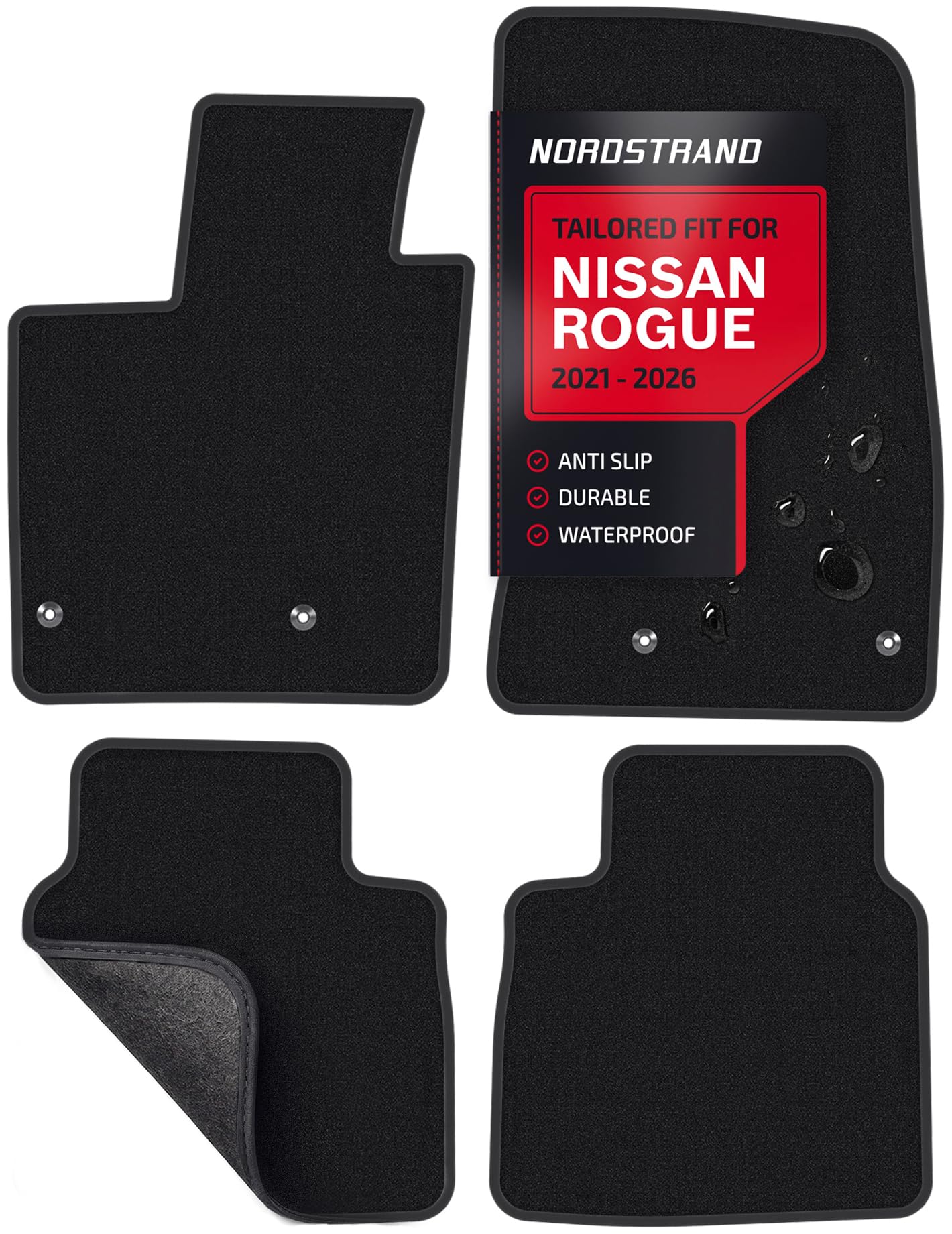 Floor Mats for Nissan Rogue - Custom Fit for 2021-2026 Nissan Rogue - Front & 2nd Row Set of 4 - Rubber Anti-Slip Back - 30oz Carpet Mat Heavy Duty - All Weather Car Liner Floormats
