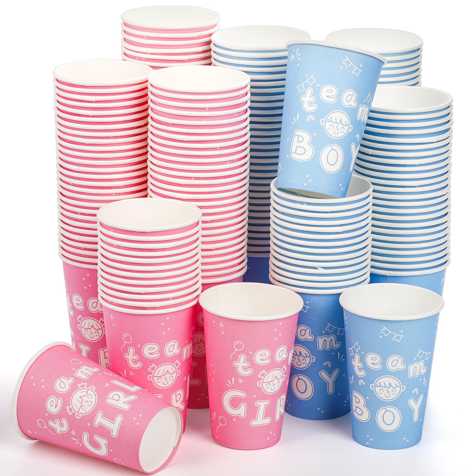 Jucoan 200 Pack 12 Oz Disposable Paper Cups, Paper Coffee Cups, Beverage Drinking Cups for Water, Juice, Tea, Coffee, Pink & Blue Paper Cups for Kid Birthday Party, Picnic, School Events