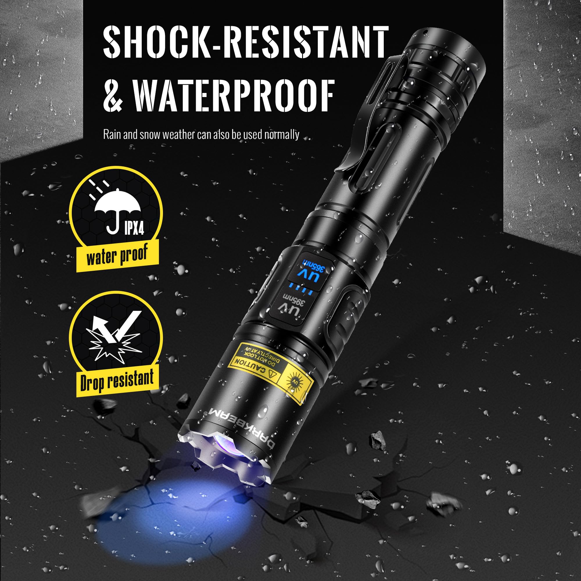 DARKBEAM Latarka UV Blacklight 365nm & 395nm Podwójne Czarne światło, Latarki LED USB ładowane Potężna Ultrafioletowe Woodsche Lampa moczu zwierząt domowych do szkła uranowego, utwardzania żywicy